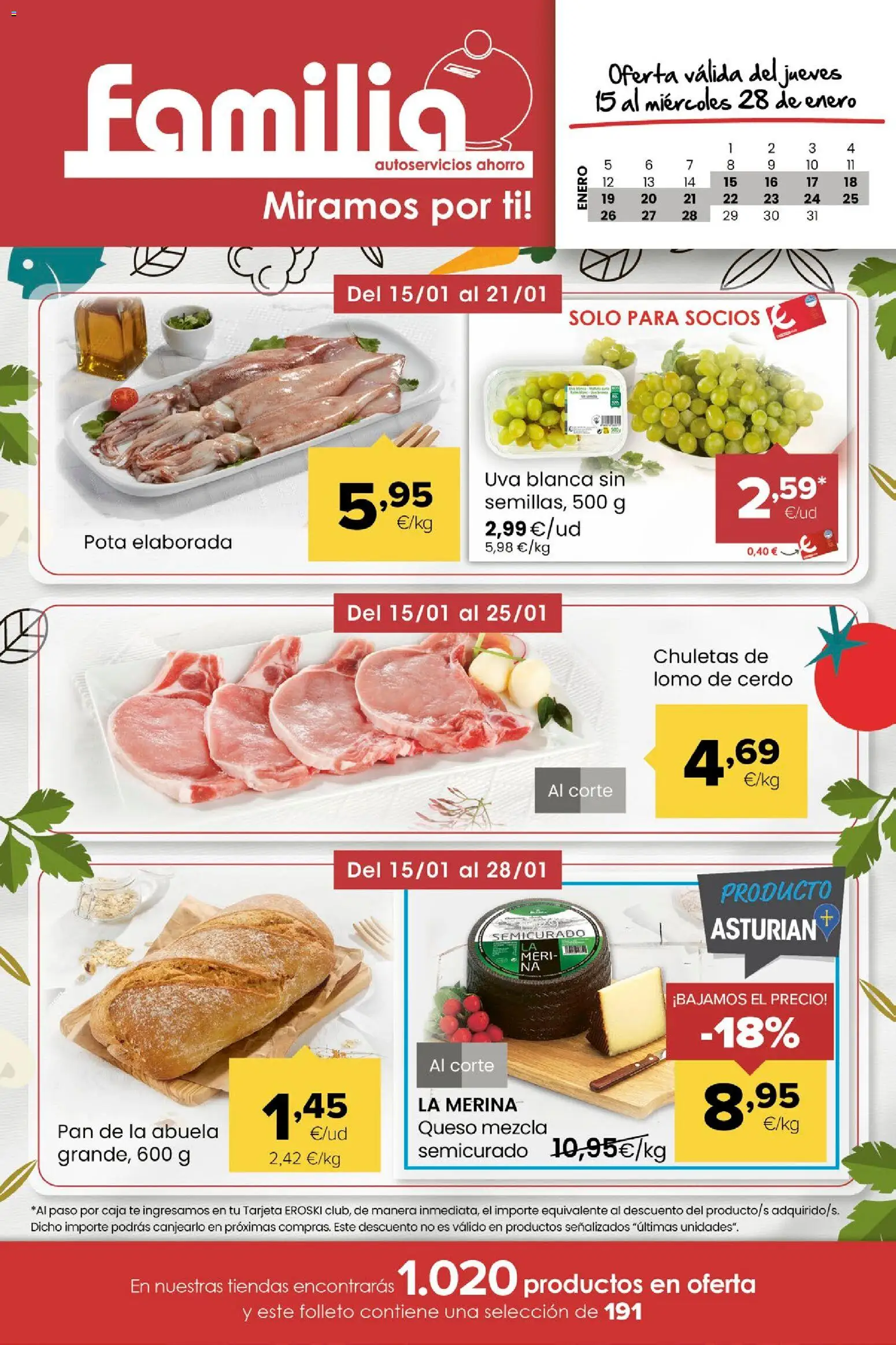 Eroski folleto │ válido desde el 15.01.2026 | Página: 1 | Productos: Queso, Pan, Cerdo, Caja