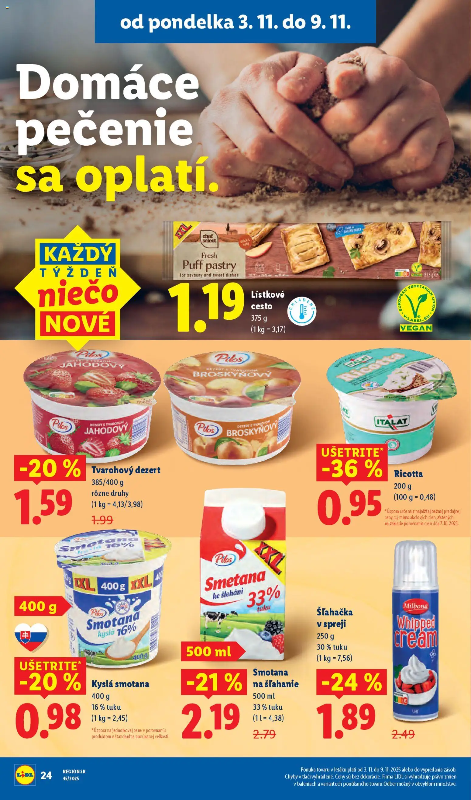 Nové Lidl akcie – leták je platný od 03.11.2025 | Strana: 32 | Produkty: Smotana, Smotana na šľahanie, Šľahačka