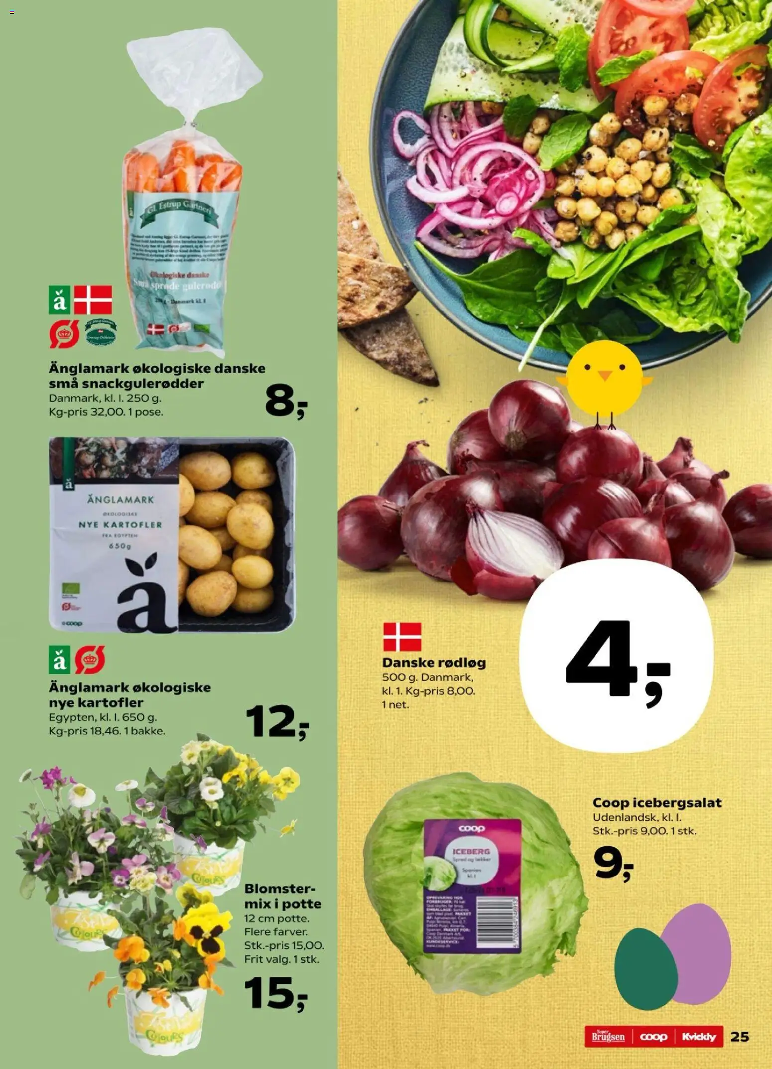 Super Brugsen tilbudsavis – gyldig fra 19.03.2026 | Side: 25 | Produkter: Rødløg, Kartofler, Icebergsalat