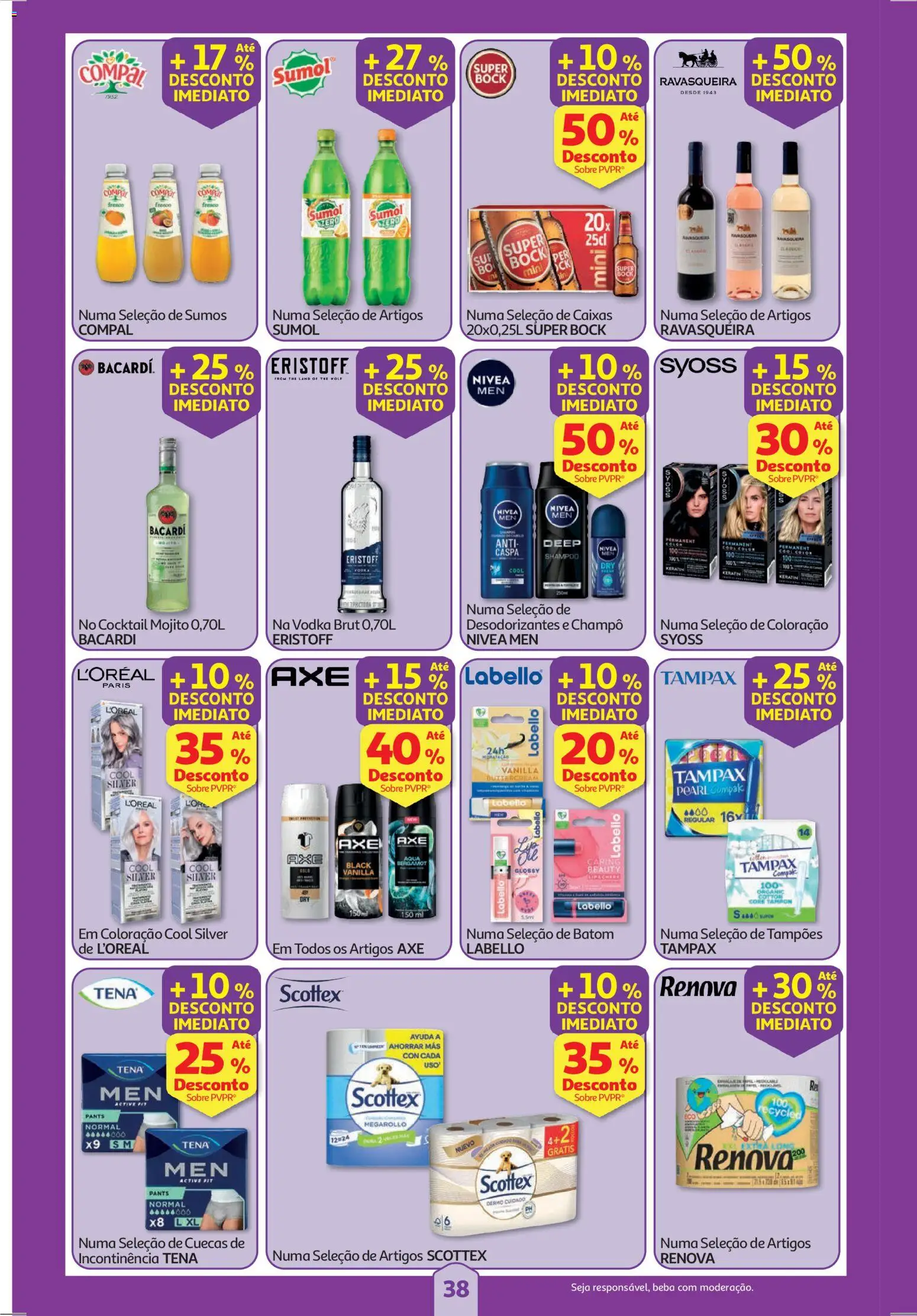 Auchan folheto │ válido de 23.10.2025 | Página: 38 | Produtos: Super bock, Sumo, Vodka, Cuecas