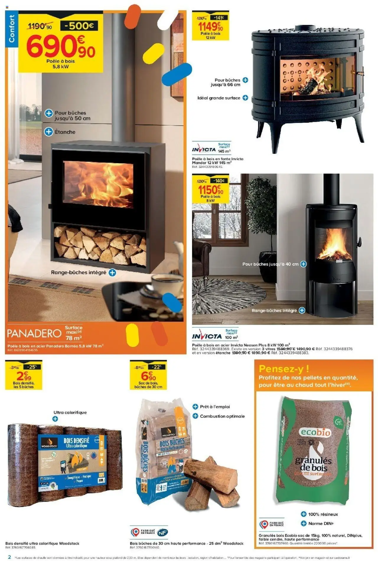 {H1} | Page: 2 | Produits: Sac, Poêle, Granules de bois, Poêle à bois