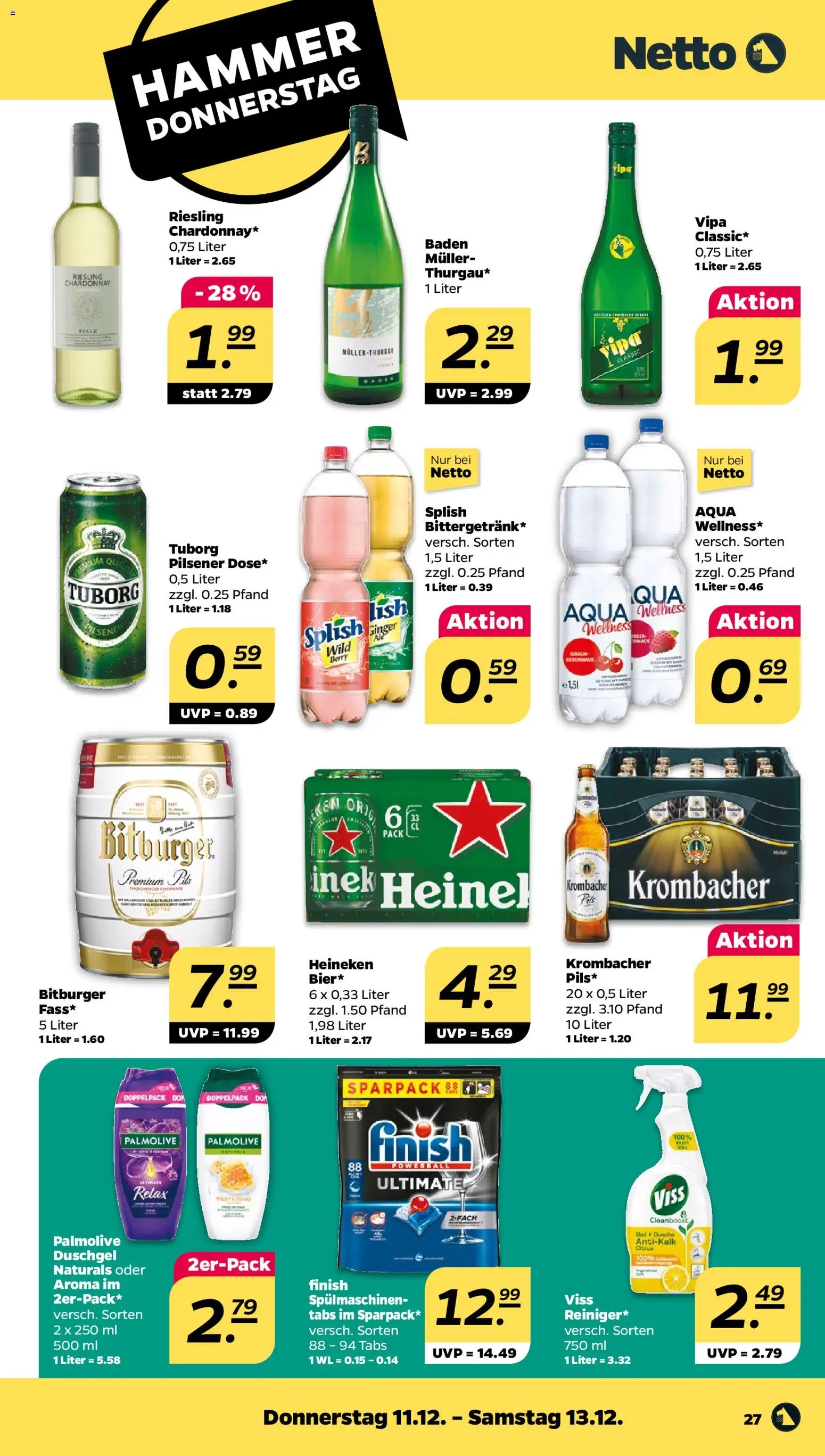 Netto Prospekt 	 – gültig ab 08.12.2025 | Seite: 29 | Produkte: Bitburger, Dusche, Finish, Heineken