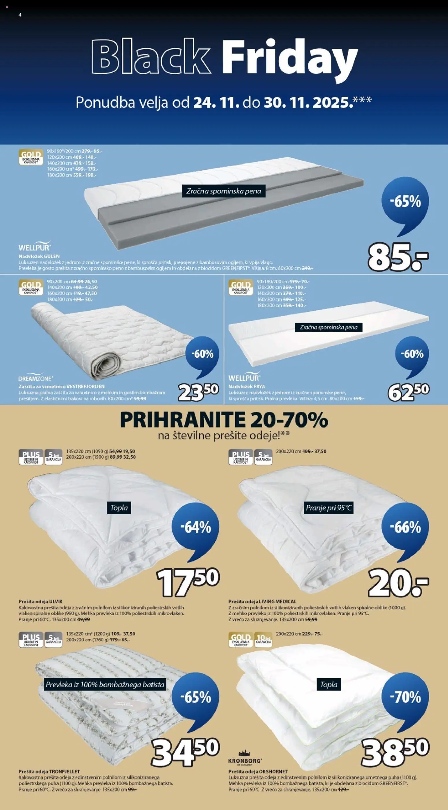 Novi JYSK katalog ponudbe – veljaven od 24.11.2025 | Stran: 4 | Izdelki: Prešita odeja, Nadvložek, Prevleka, Odeja