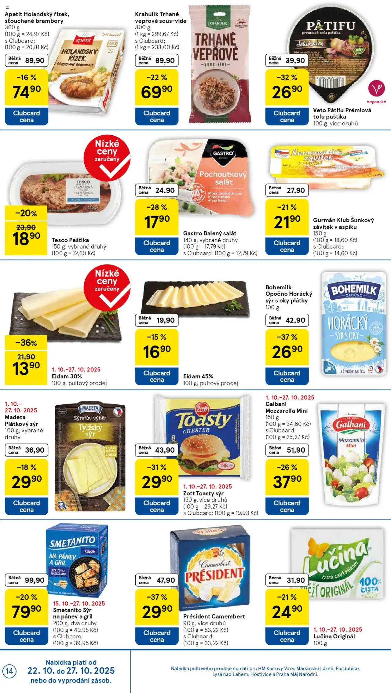 Tesco leták - Hypermarket od 22.10.2025 | Strana: 14 | Produkty: Lučina, Sýr na pánev, Tofu, Mozzarella