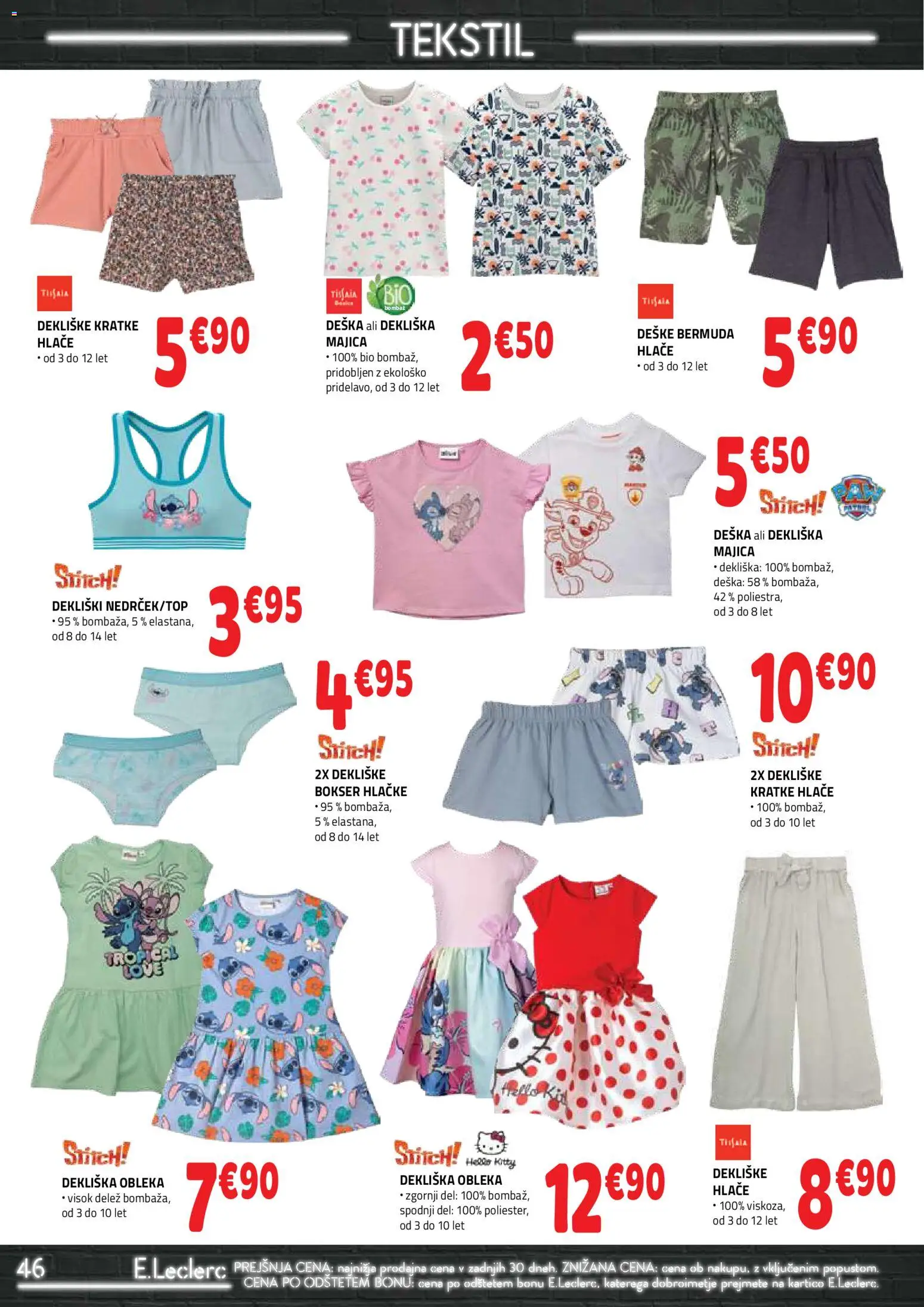 Novi E.leclerc katalog ponudbe – veljaven od 22.04.2026 | Stran: 46 | Izdelki: Majica, Hlace, Kratke hlace, Obleka