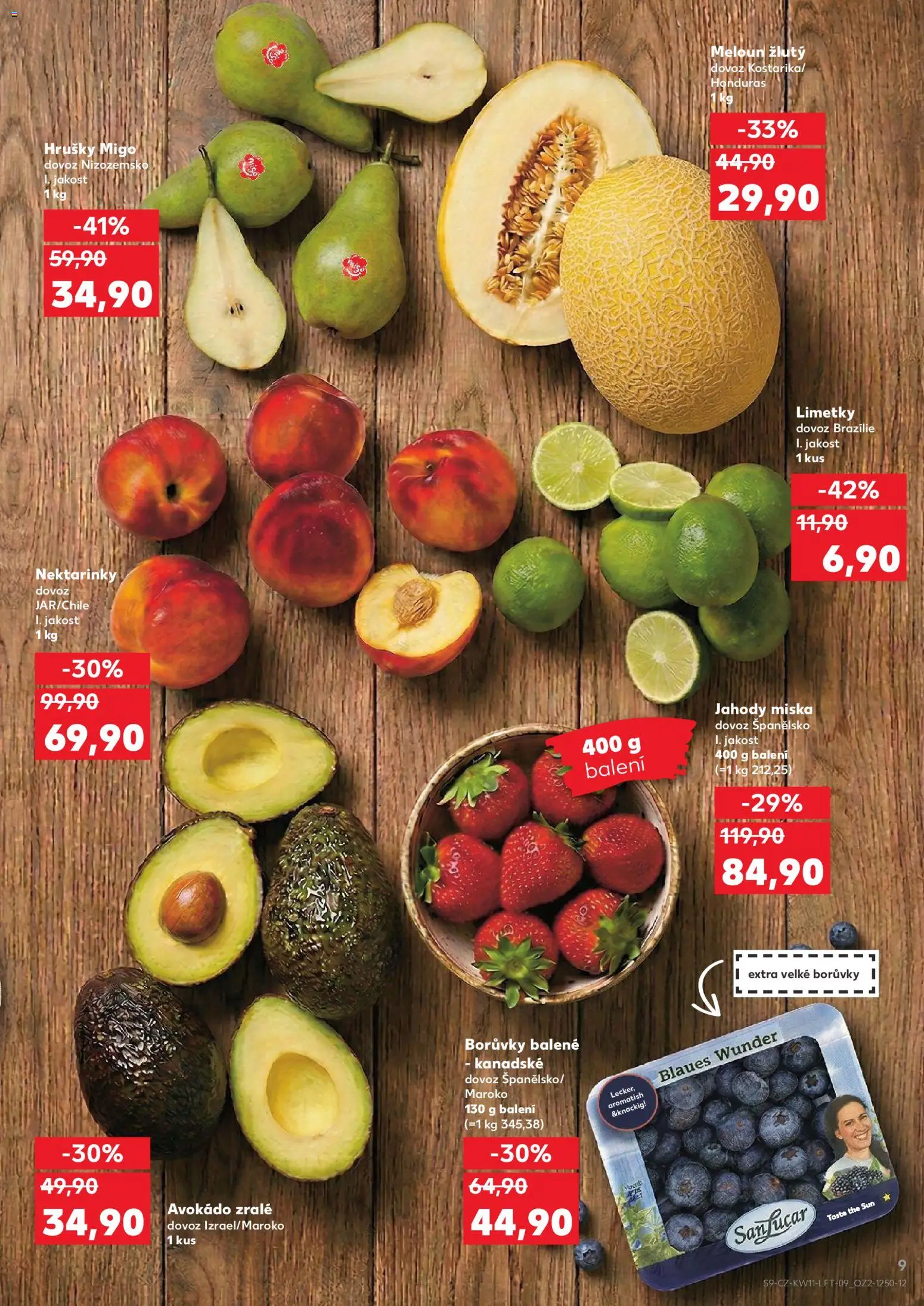 Kaufland leták od 11.03.2026 | Strana: 9 | Produkty: Hrušky, Borůvky, Avokádo, Meloun žlutý