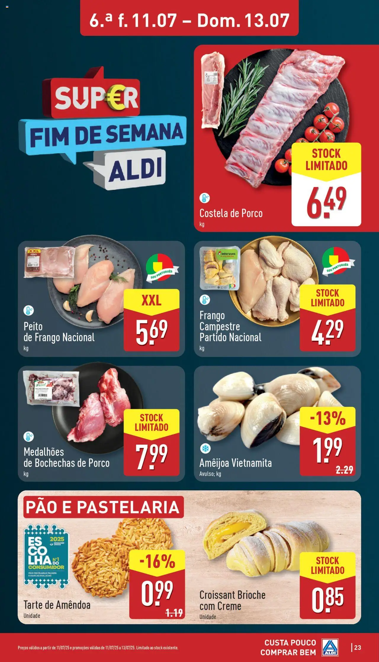 Aldi folheto │ válido de 07.07.2025 | Página: 23 | Produtos: Peito de frango, Padaria, Pão, Tarte