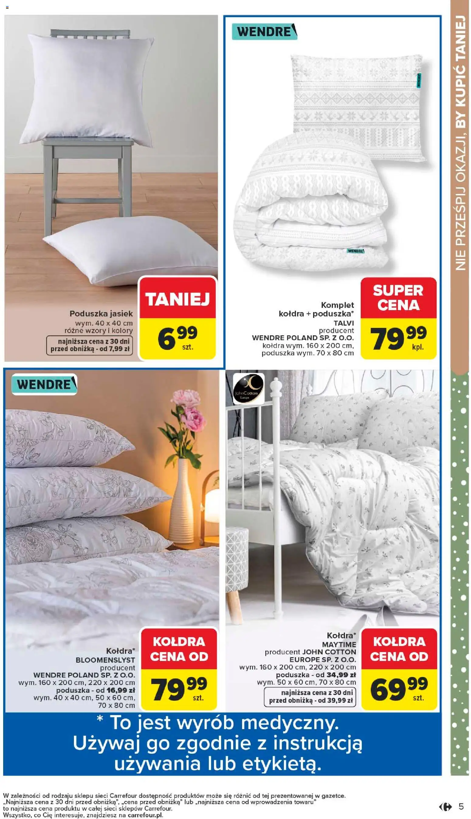 Carrefour Gazetka - Dom: Wszystko Dla Twojej Wygody od 12.01.2026 | Strona: 5 | Produkty: Poduszka, Kołdra