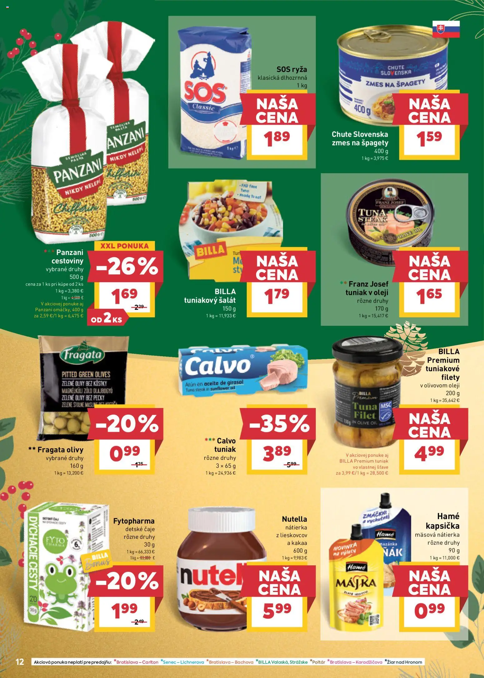 Nové Billa akcie – leták je platný od 12.11.2025 | Strana: 12 | Produkty: Tuniak, Ryža, Šalát, Špagety