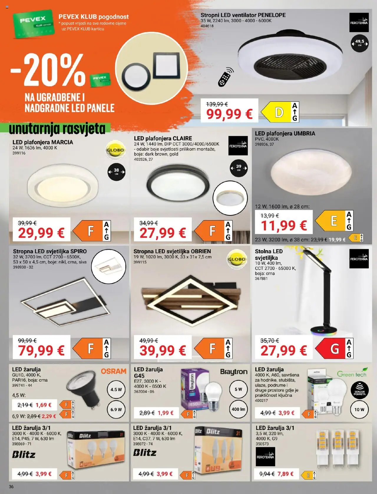 Pevex katalog | vrijedi od 28.08.2025 | Stranica: 36 | Proizvodi: Ventilator, Svjetiljka, Rasvjeta, Plafonjera