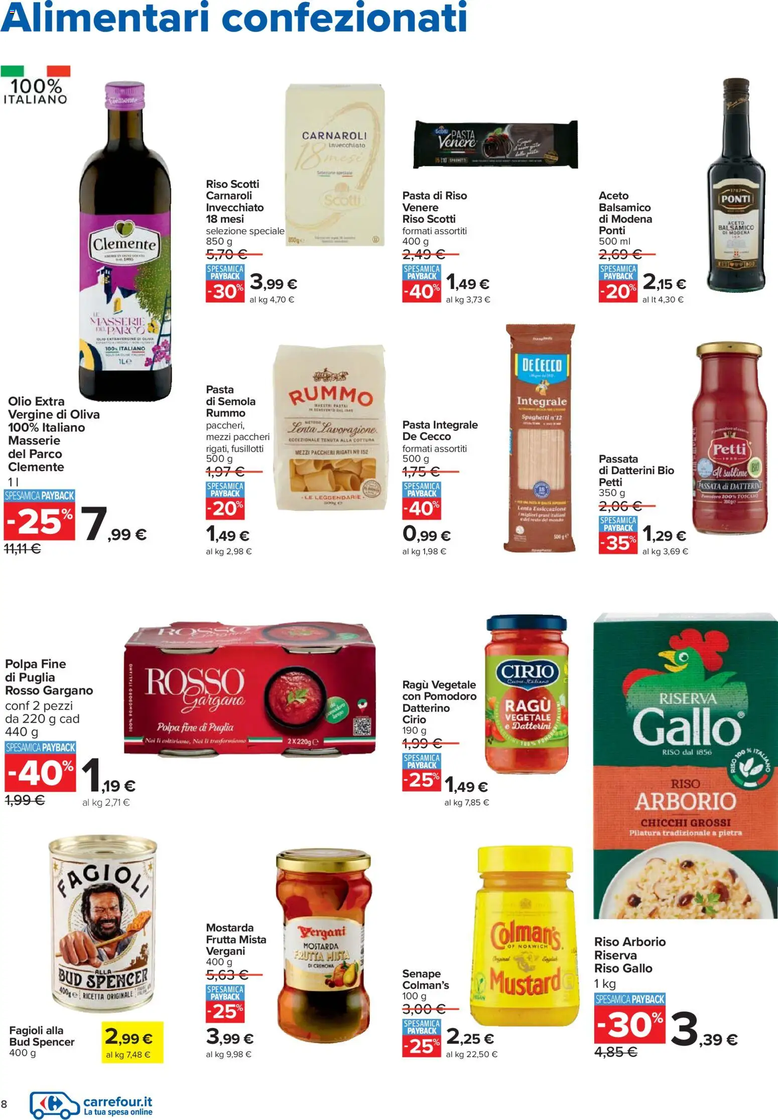 Volantino Carrefour del 27.12.2025 | Pagina: 8 | Prodotti: Riso, Fagioli, Pomodoro, Ragú