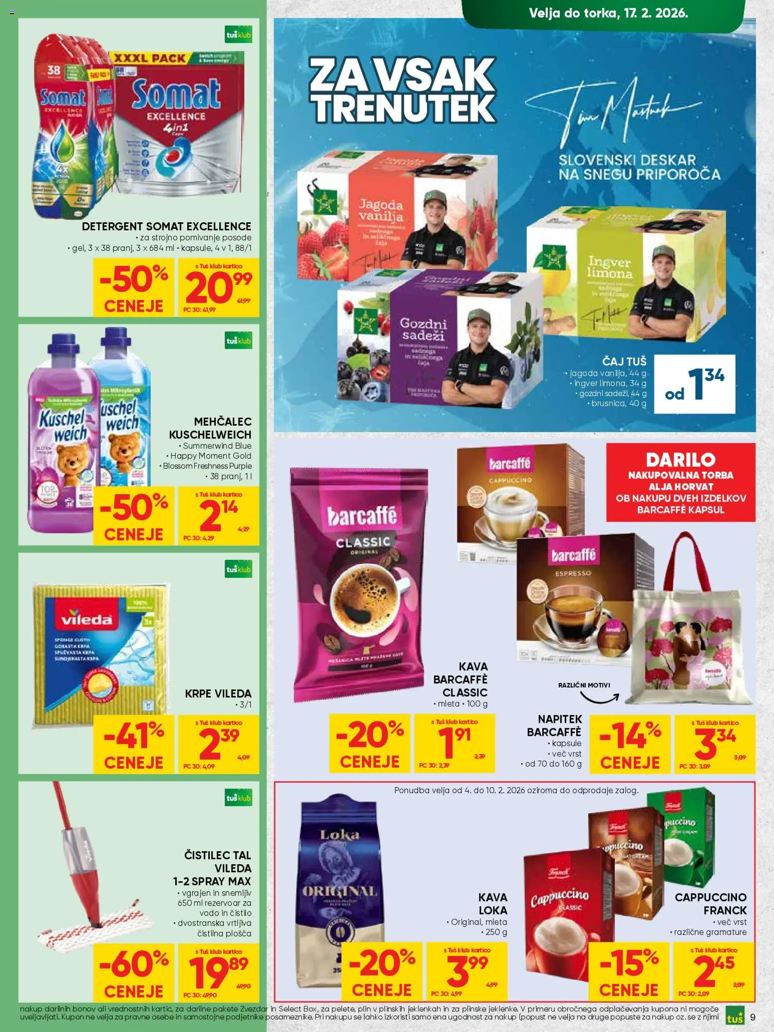 Novi Tuš katalog ponudbe – veljaven od 04.02.2026 | Stran: 9 | Izdelki: Mehčalec, Kava, Detergent, Caj