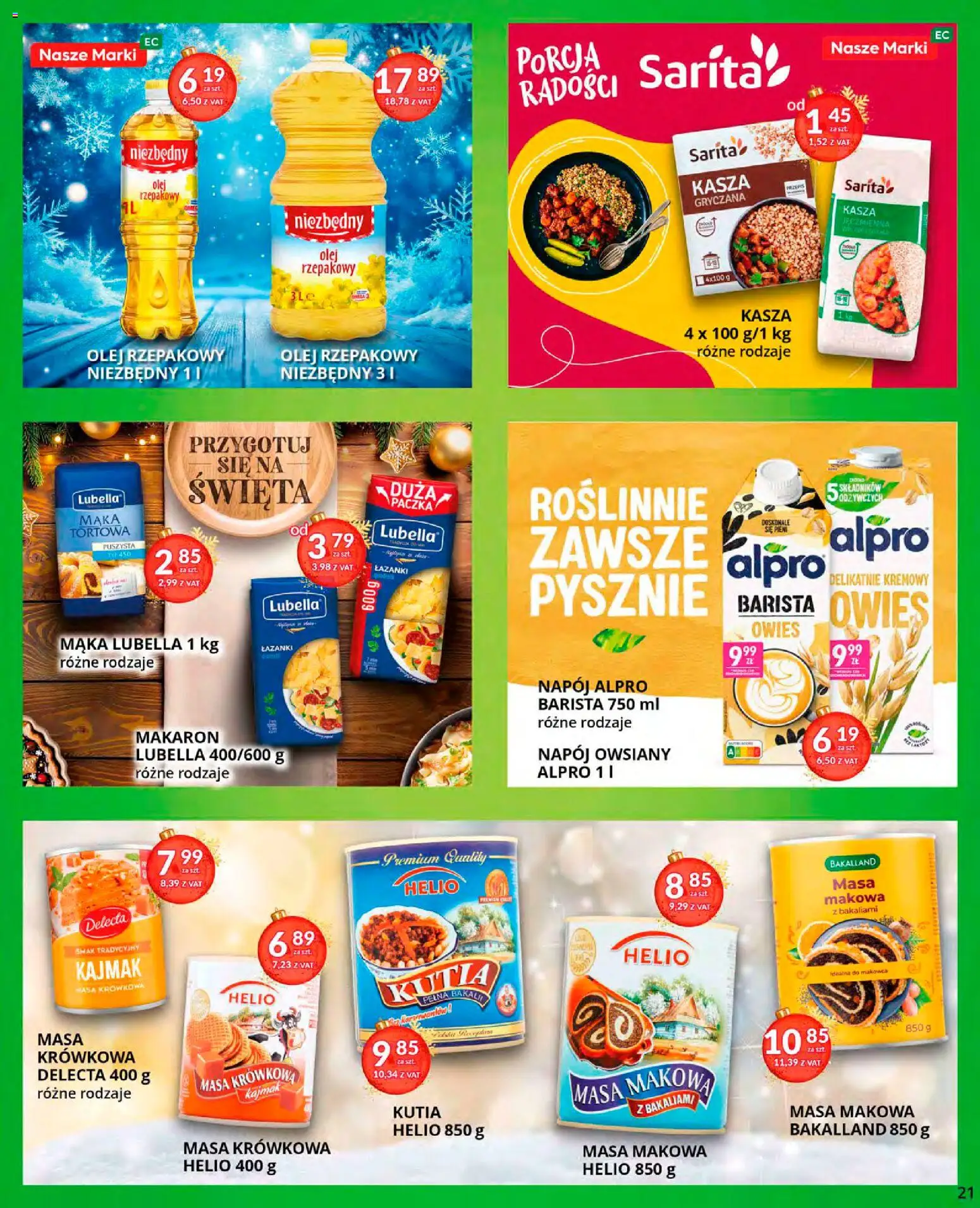 Eurocash Gazetka od 15.12.2025 | Strona: 21 | Produkty: Kasza jęczmienna, Kajmak, Olej, Makaron