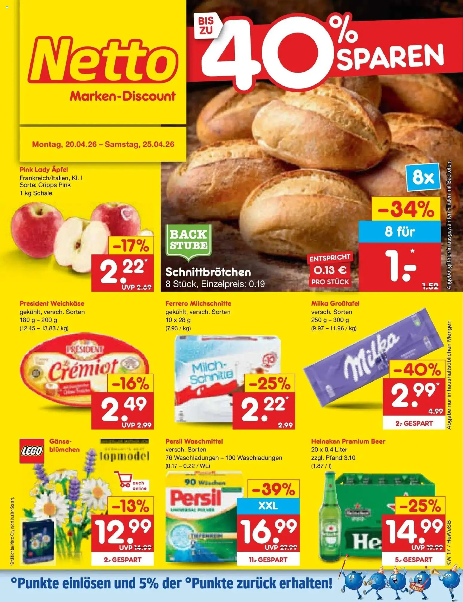 Netto Marken-Discount Prospekt Hamburg	 – gültig ab 20.04.2026 | Seite: 1 | Produkte: Milch, Heineken, Waschmittel, Persil
