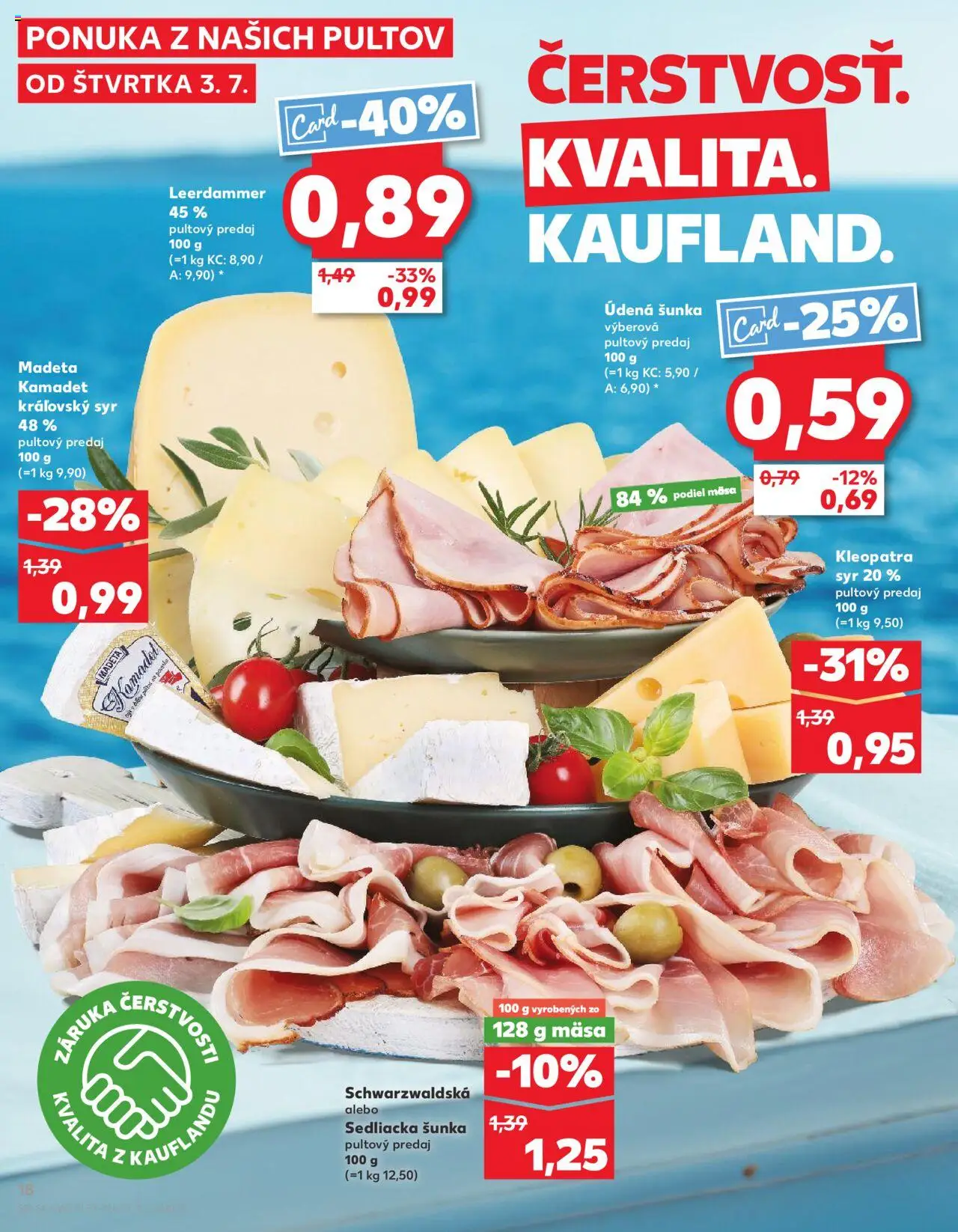 Nové Kaufland akcie – leták je platný od 03.07.2025 | Strana: 18 | Produkty: Syr, Šunka