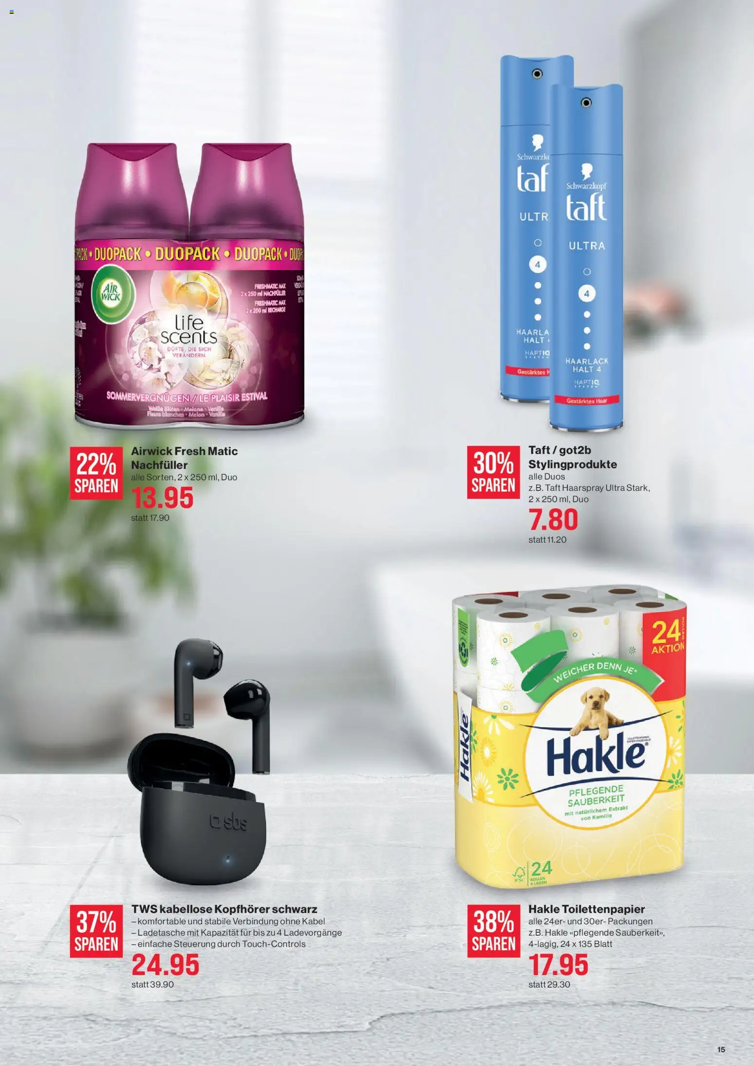 SPAR Aktionen – gültig ab 20.11.2025 | Seite: 15 | Produkte: Haarspray, Kopfhörer, Kabel, Toilettenpapier