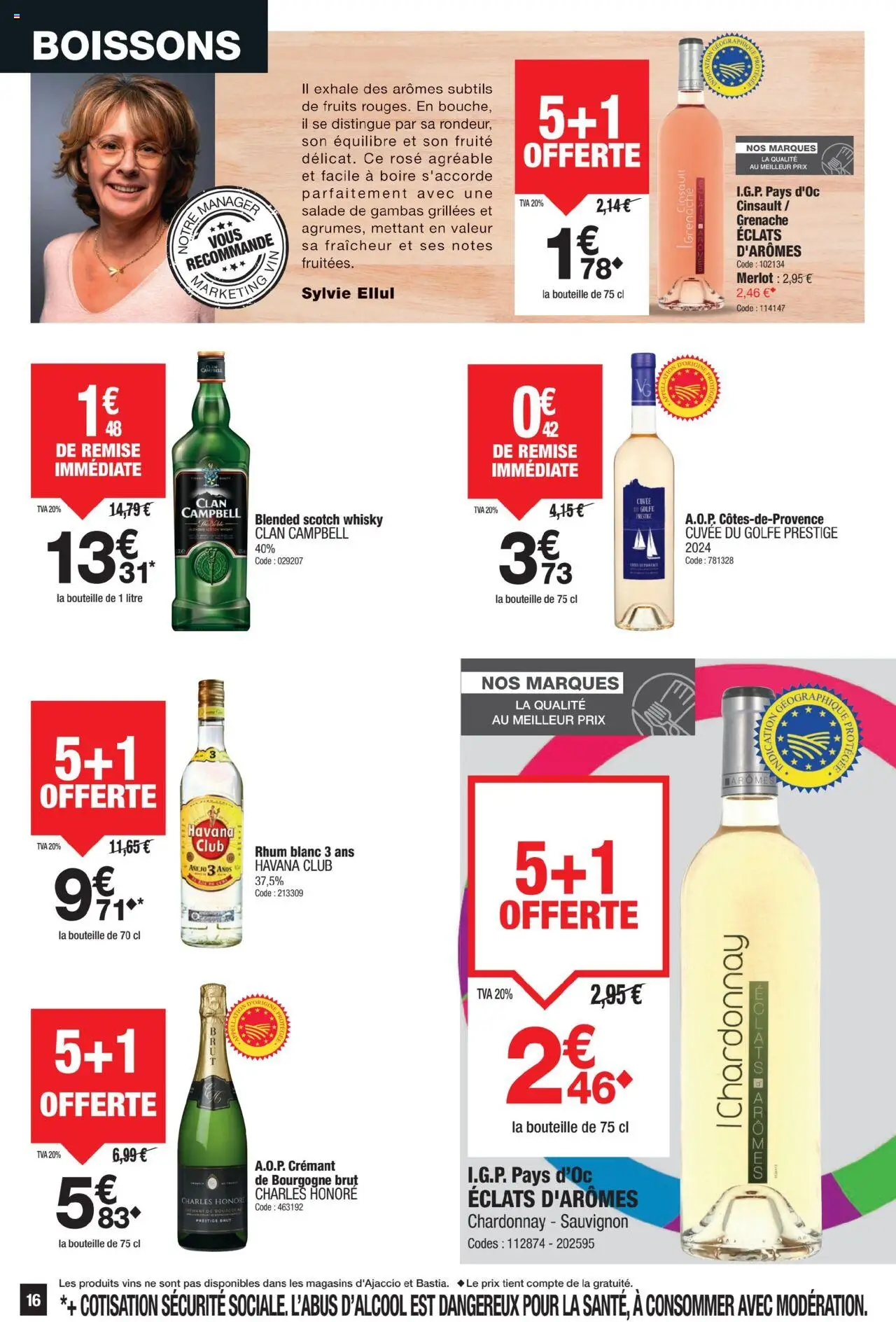  | Page: 16 | Produits: Salade, Crémant de bourgogne, Whisky clan Campbell, Crémant