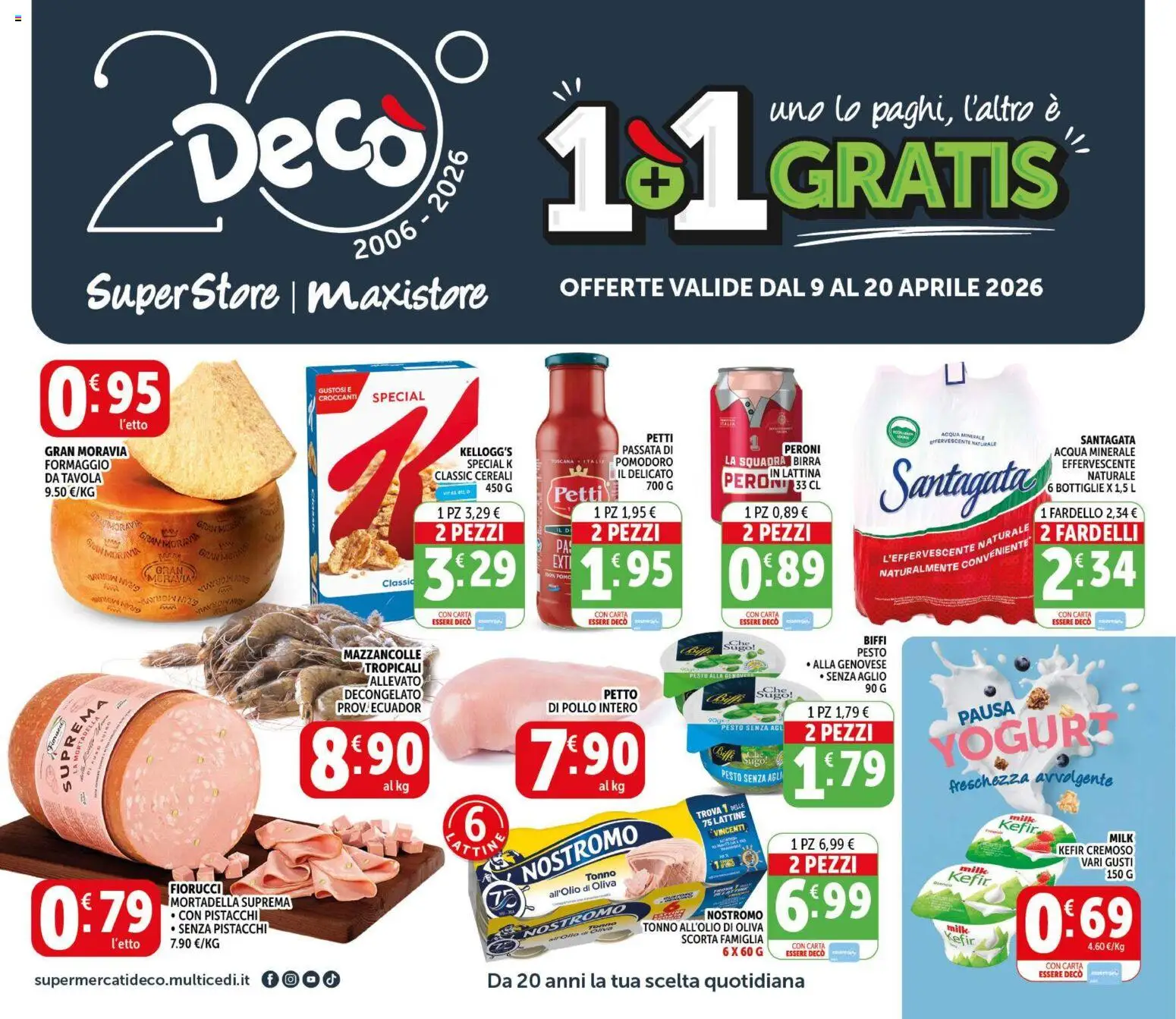 Volantino Decò del 09.04.2026 | Pagina: 1 | Prodotti: Mazzancolle, Formaggio, Acqua minerale, Sugo