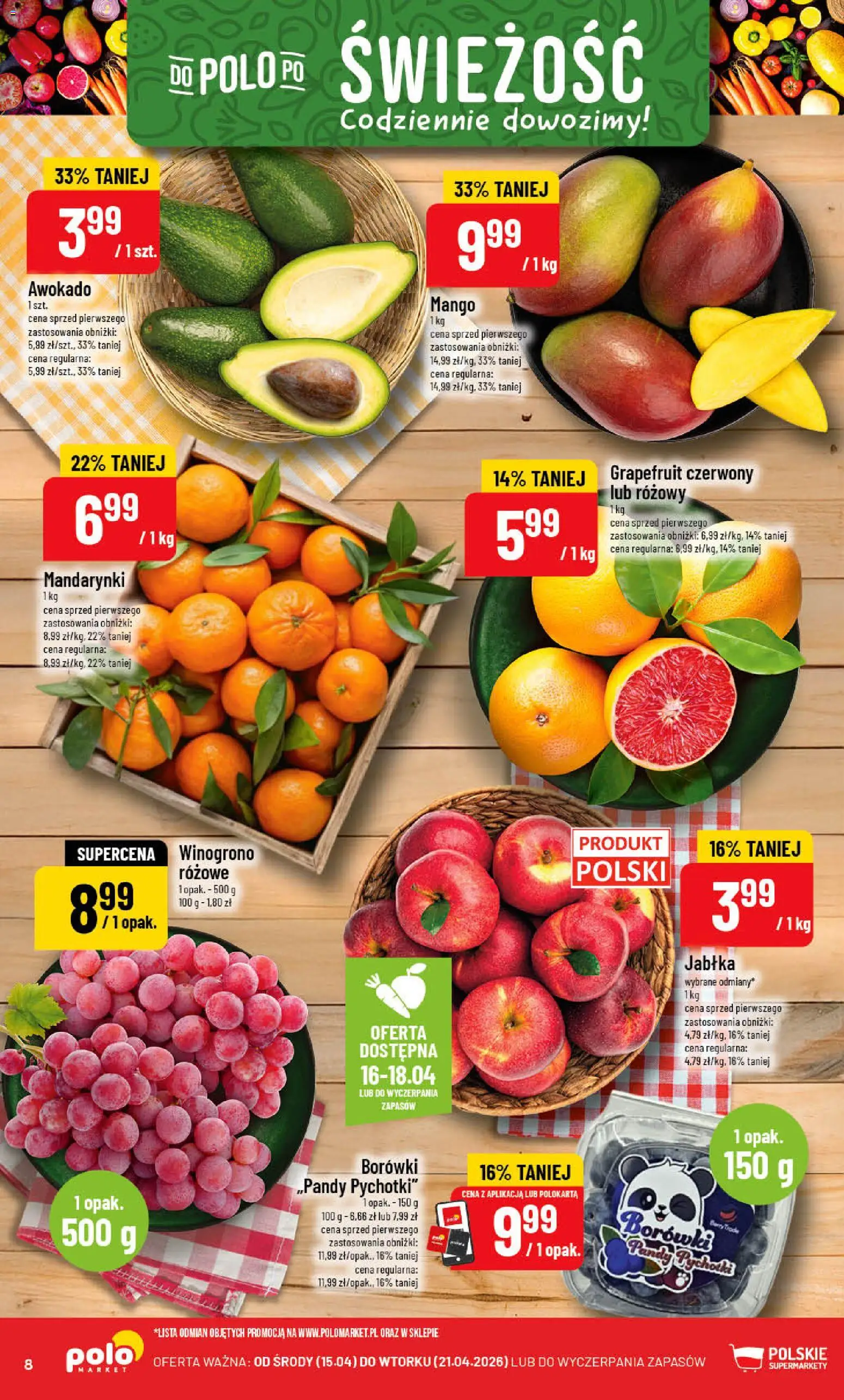 POLOmarket gazetka od 15.04.2026 | Strona: 8 | Produkty: Mango, Winogrono, Jabłka, Awokado