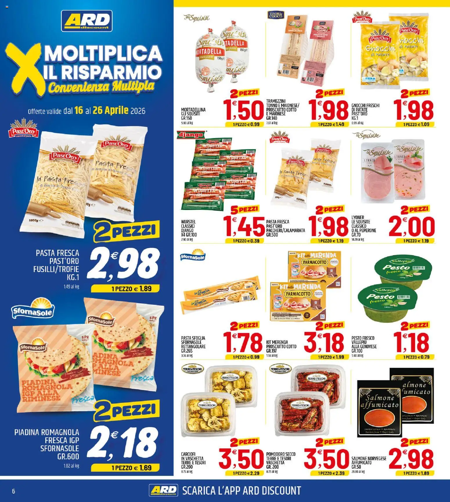 Volantino ARD Discount del 16.04.2026 | Pagina: 6 | Prodotti: Prosciutto Cotto, Salmone, Carciofi, Gnocchi