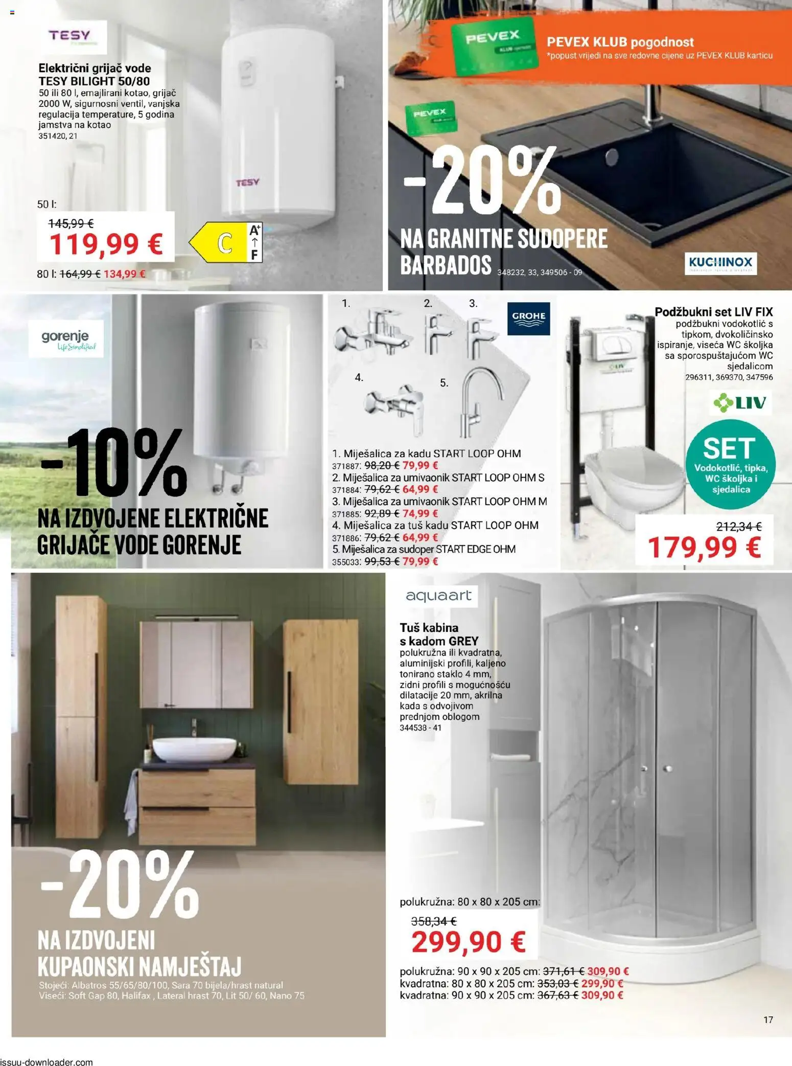 Pevex katalog | vrijedi od 08.01.2026 | Stranica: 17 | Proizvodi: Umivaonik, Tuš kabina, Vodokotlić, Wc školjka