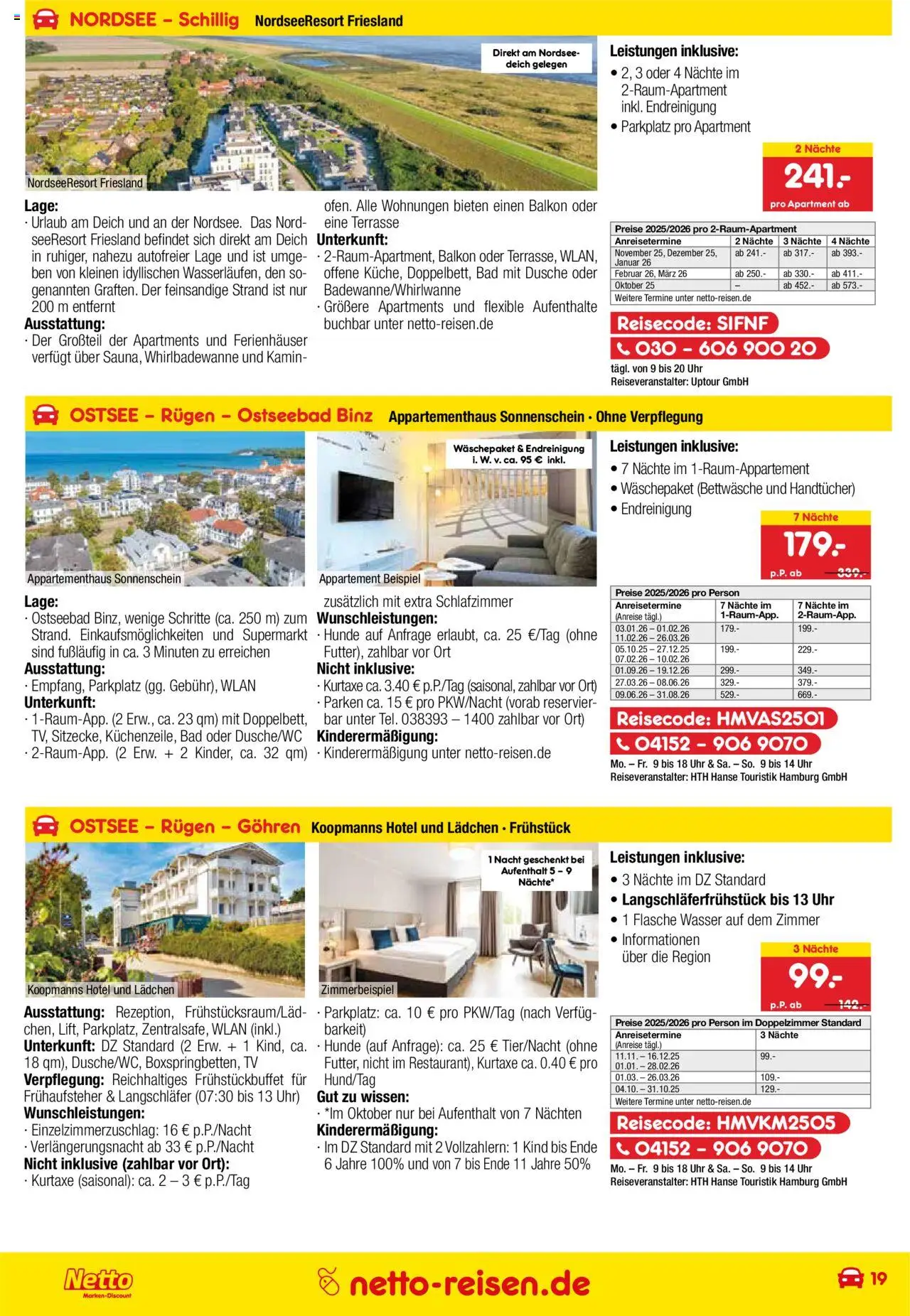 Netto Reisen Prospekt 	 – gültig ab 29.09.2025 | Seite: 19 | Produkte: Kamin, Bettwäsche, Uhr, TV