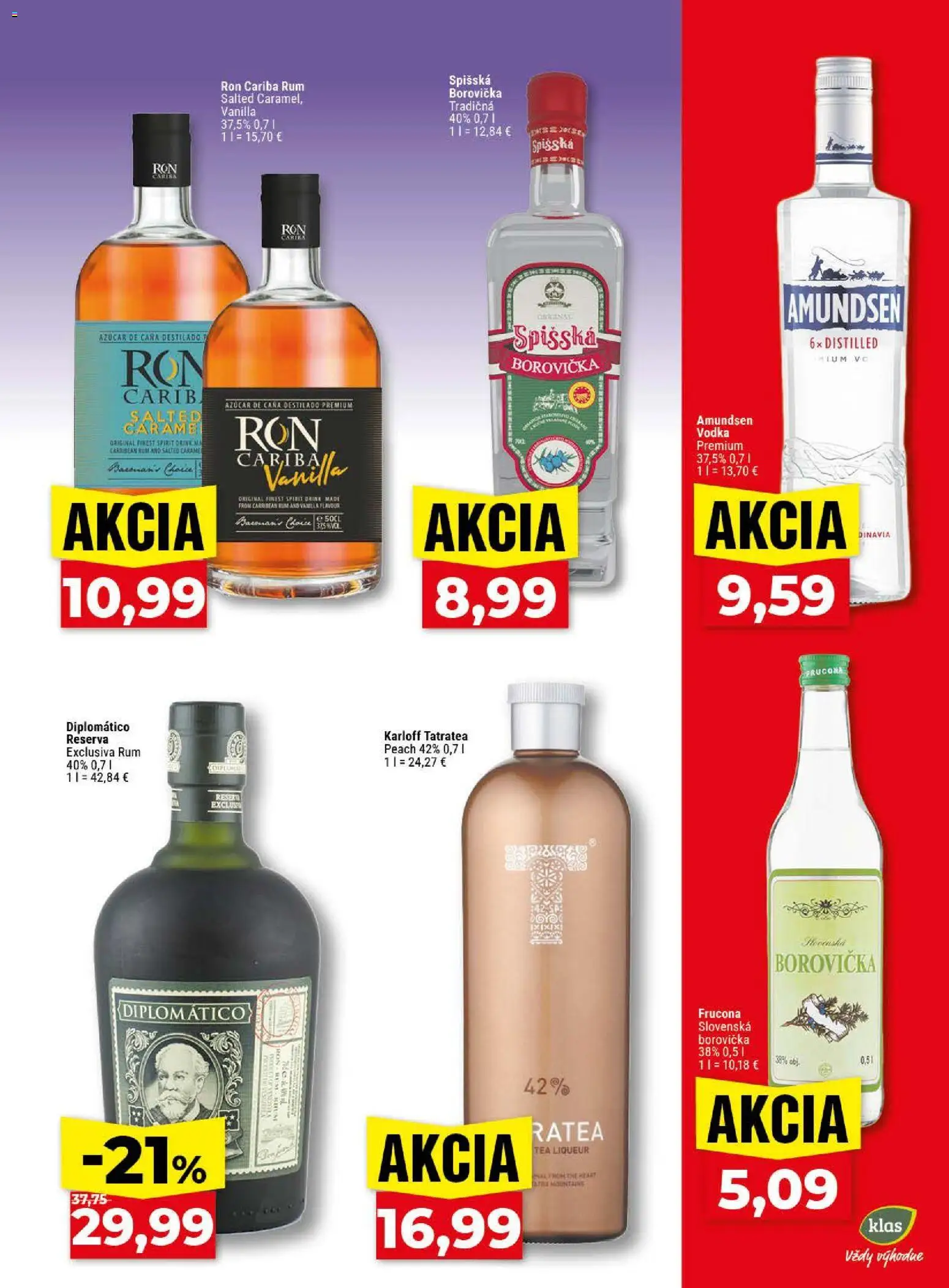 Nové Klas akcie – leták je platný od 20.04.2026 | Strana: 22 | Produkty: Diplomatico, Borovička, Amundsen vodka, Rum