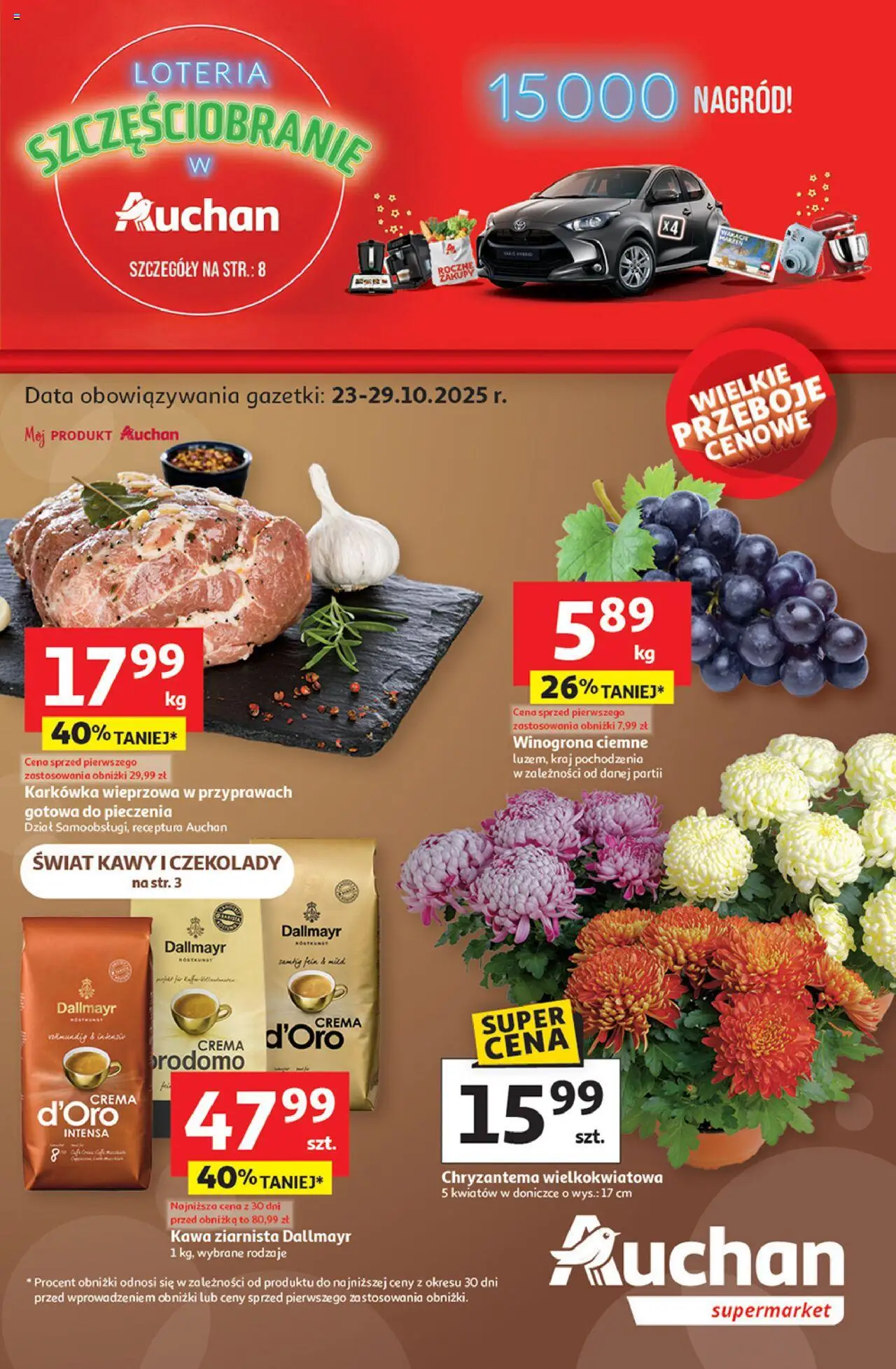 Auchan Gazetka od 23.10.2025 | Strona: 1 | Produkty: Czekolady, Karkówka, Karkówka wieprzowa, Kawa