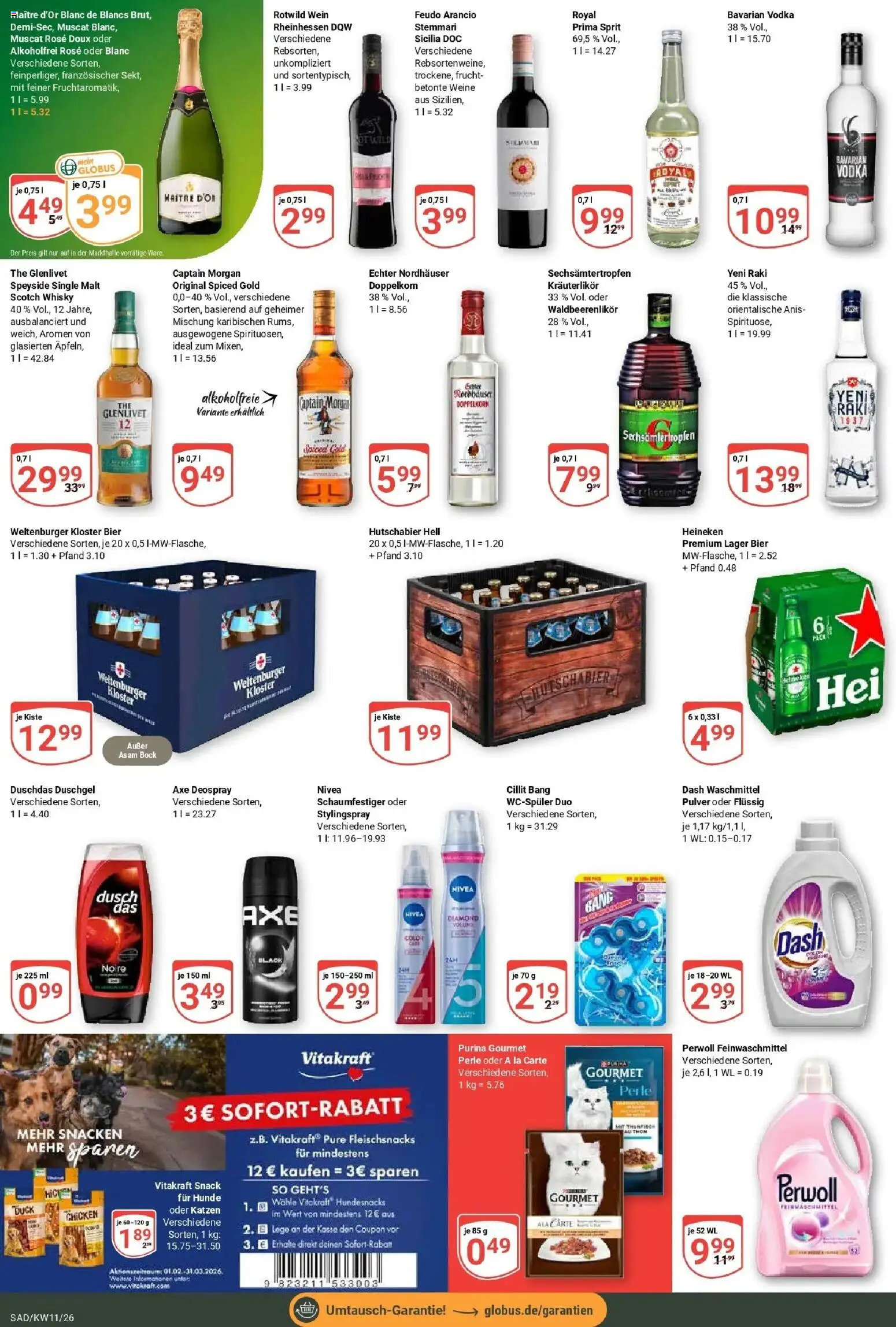 Globus prospekt Schwandorf	 – gültig ab 09.03.2026 | Seite: 4 | Produkte: Perwoll, Heineken, Duschgel, Captain morgan