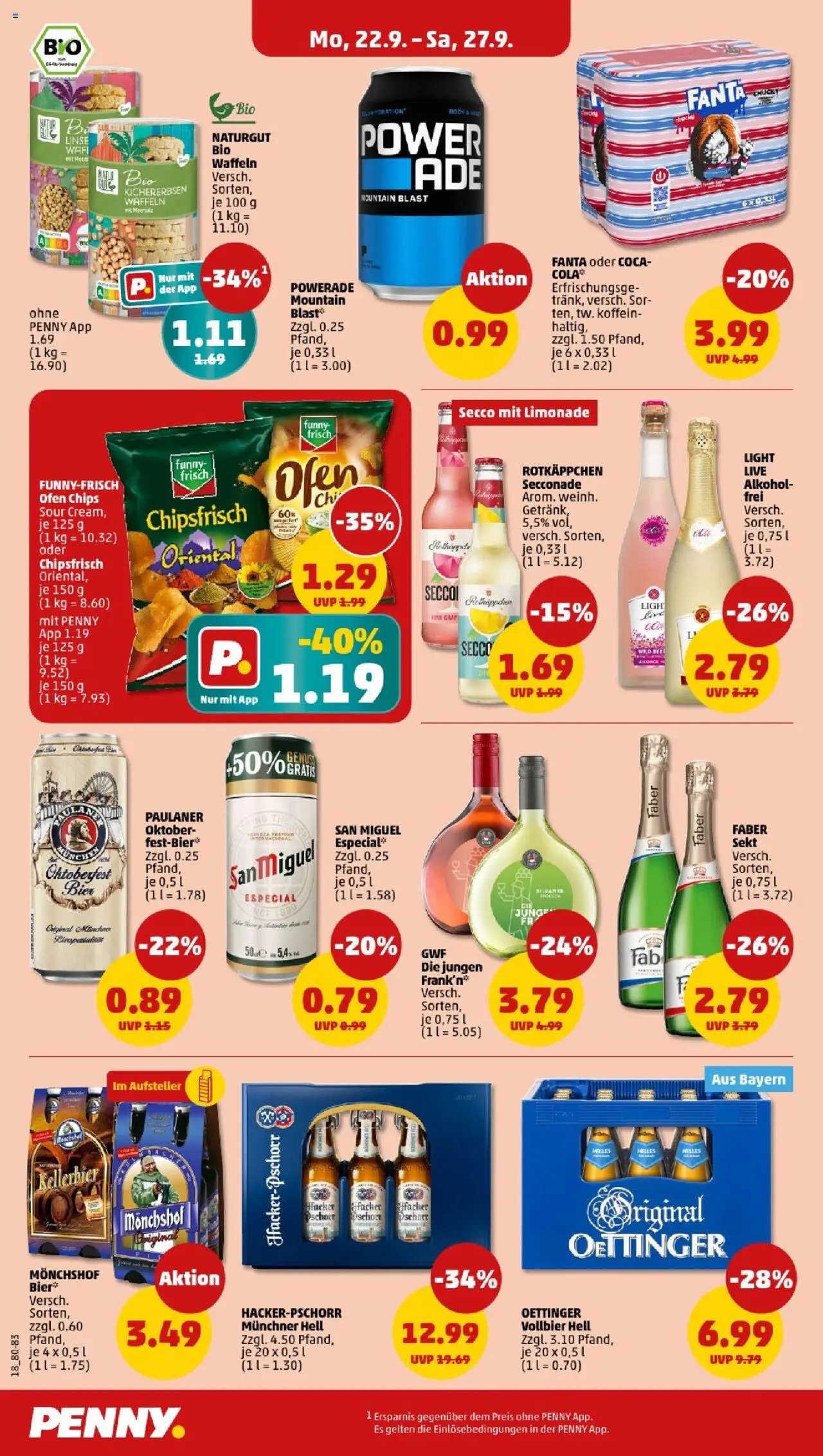 Penny - Bayern  – gültig ab 22.09.2025 | Seite: 20 | Produkte: Bier, Sekt, Limonade, Chips