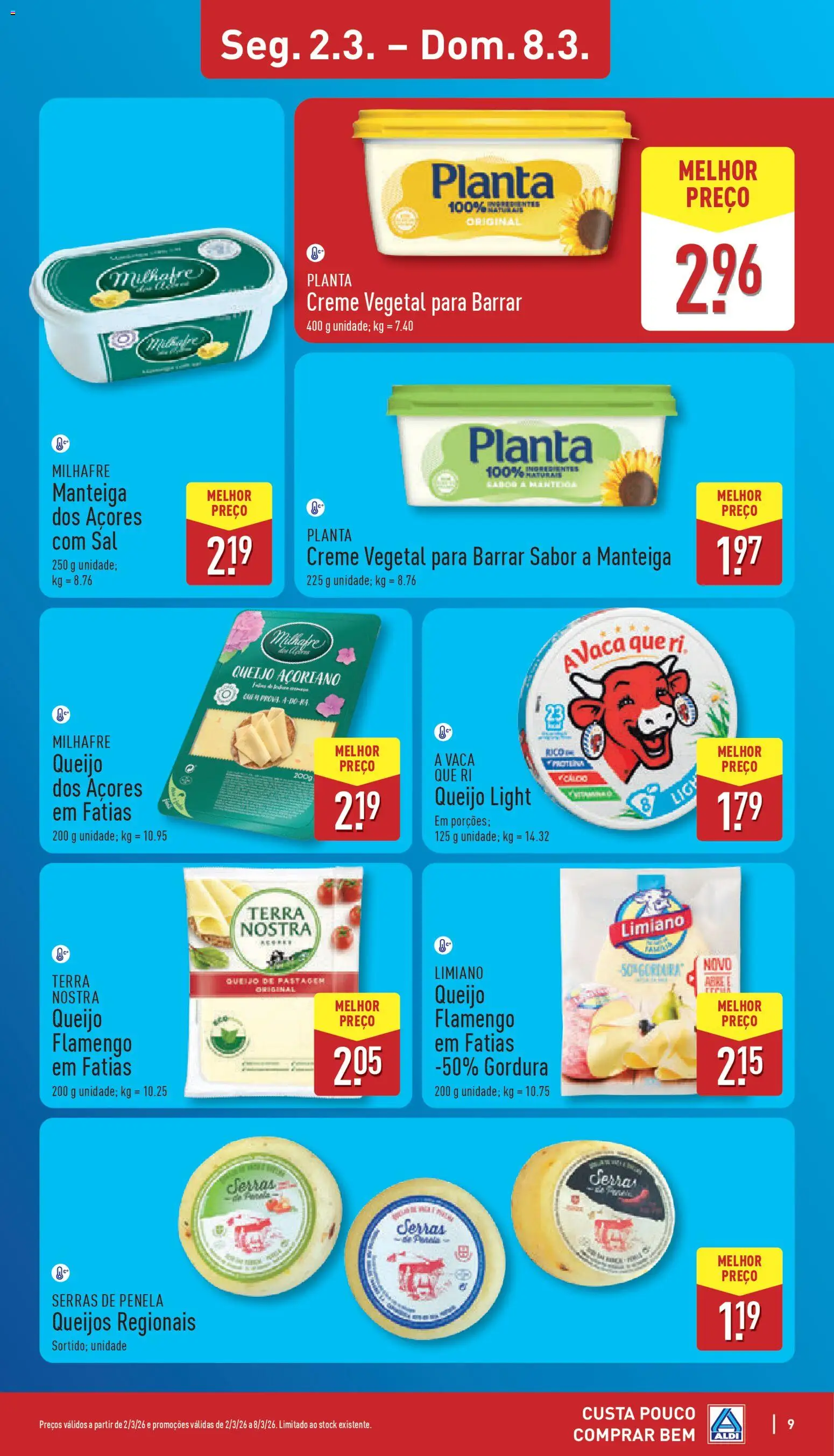 Aldi folheto │ válido de 02.03.2026 | Página: 9 | Produtos: Sal, Manteiga, Queijo, Creme