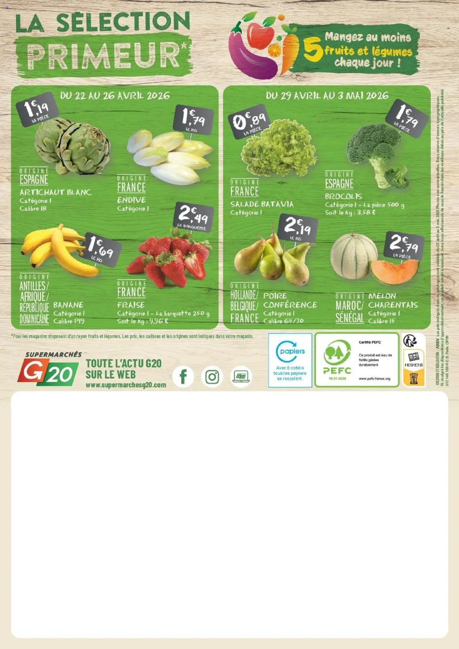 {H1} | Page: 20 | Produits: Salade, Poire, Artichaut, Banane