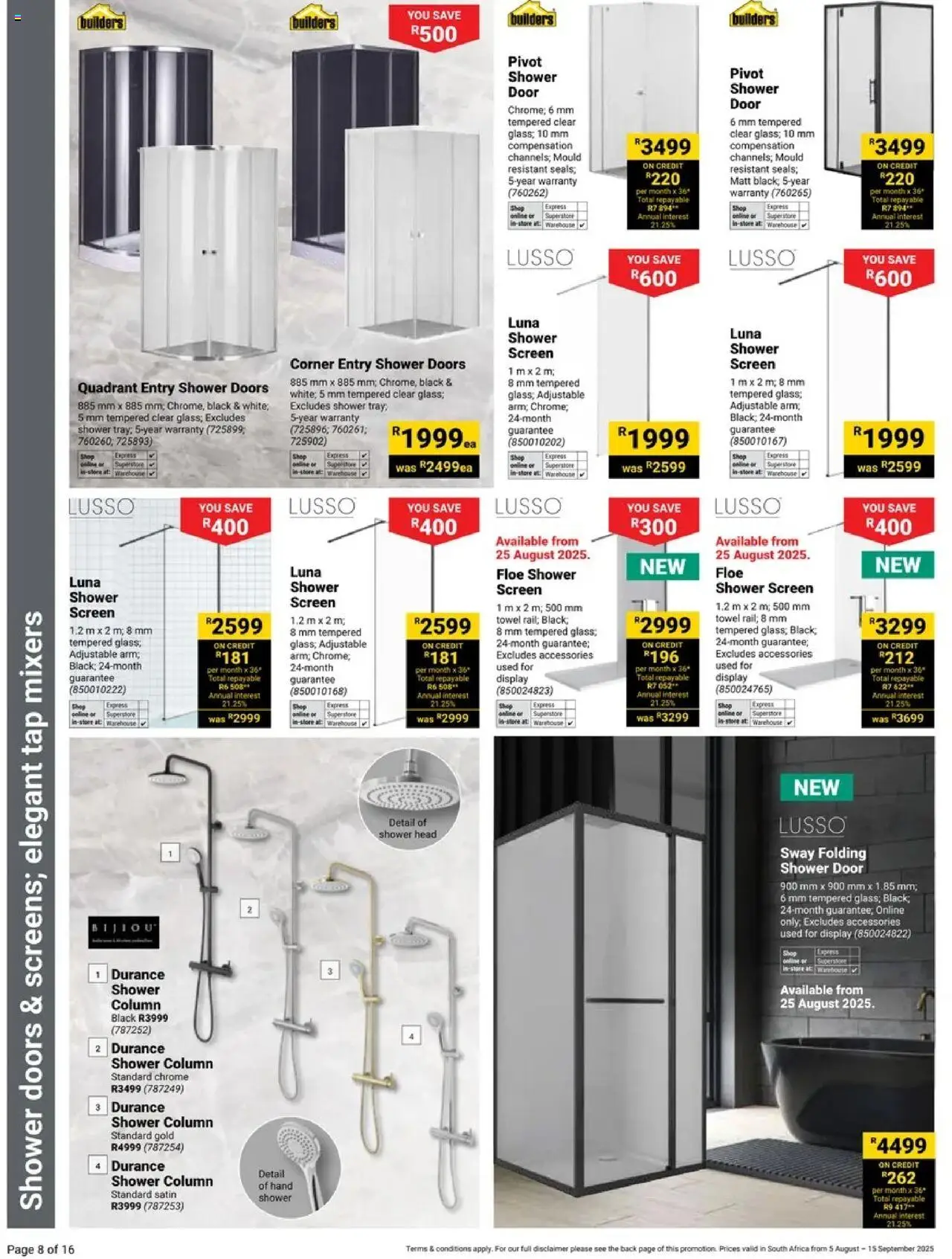Builders - Your Bathroom Reimagined │ valid from 05.08.2025 | Page: 8 | Products: Shower, Towel, Tap, Shower column