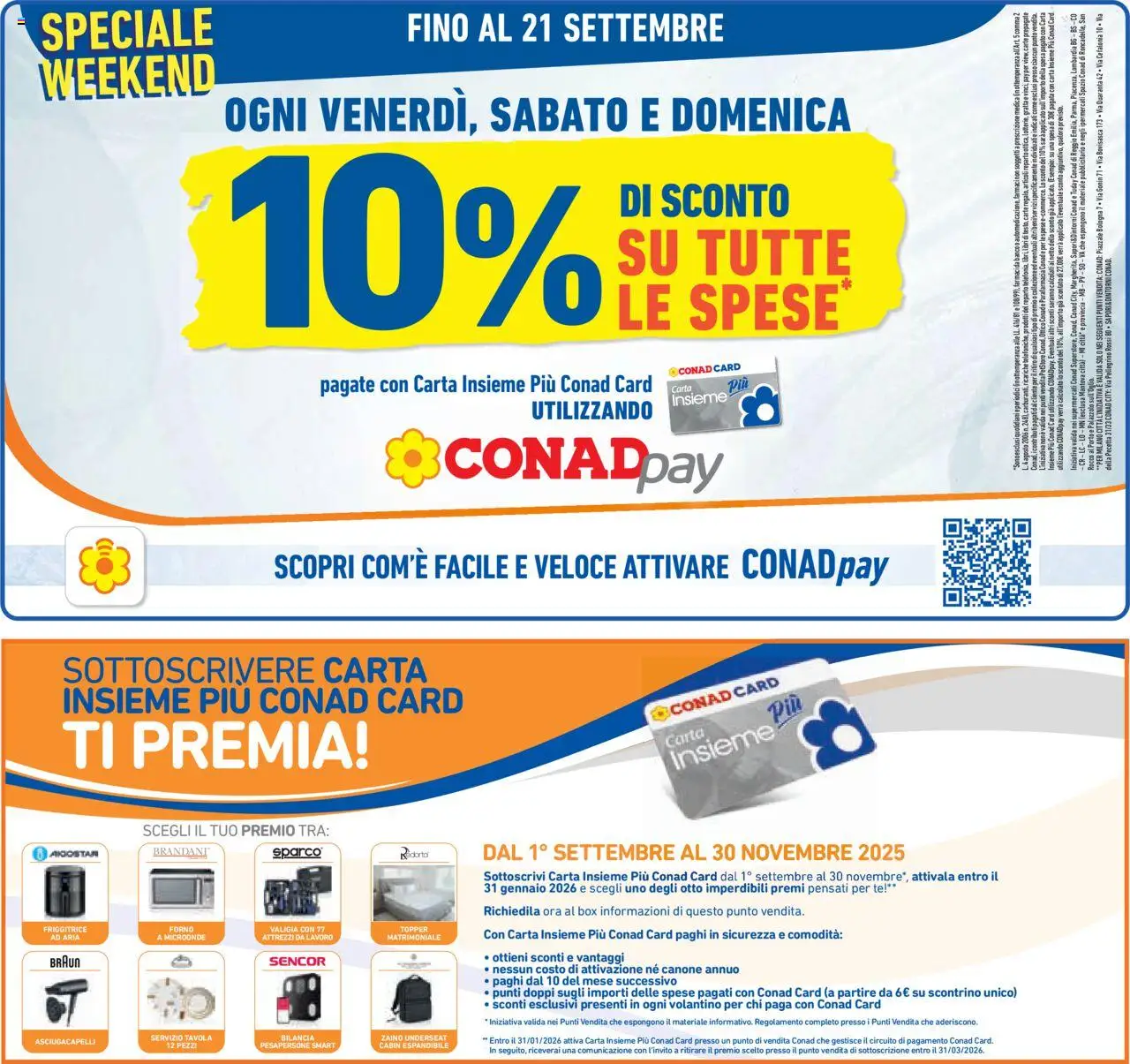 Volantino Conad del 10.09.2025 | Pagina: 21 | Prodotti: Microonde, Valigia, Forno a microonde, Asciugacapelli