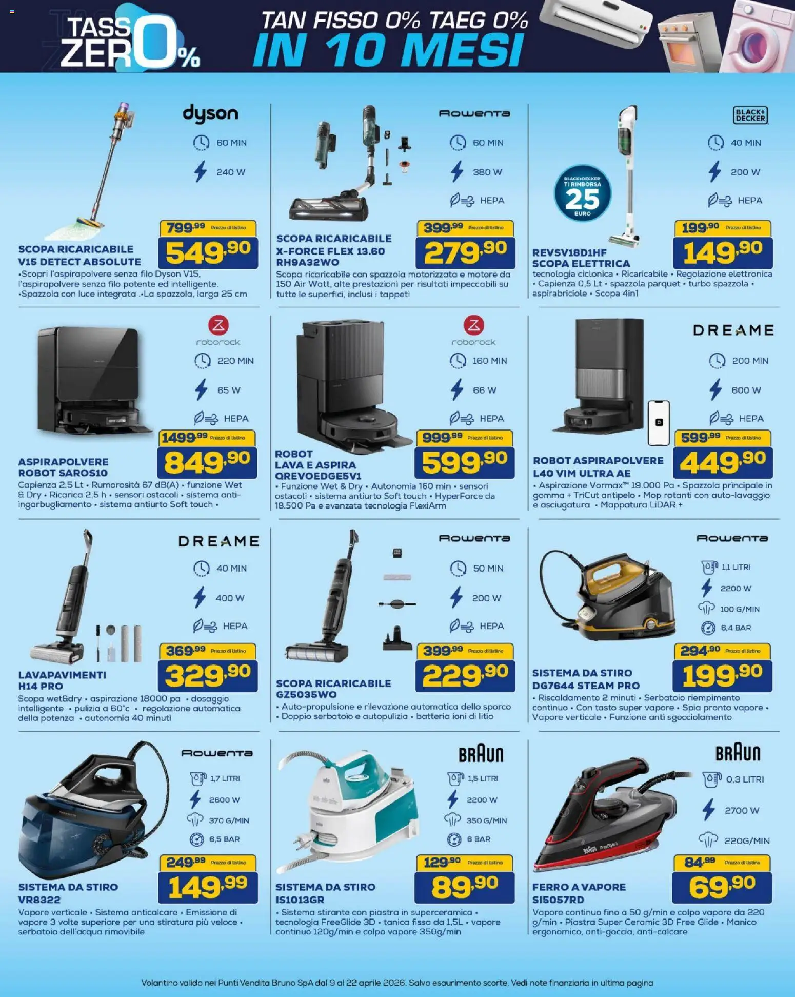 Volantino BRUNO del 09.04.2026 | Pagina: 22 | Prodotti: Spazzola, Robot aspirapolvere, Anticalcare, Aspirapolvere