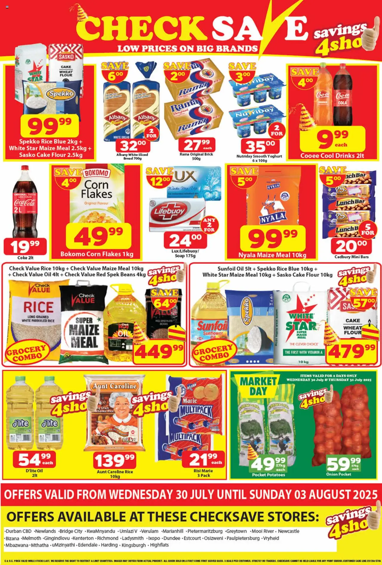 Check Save Weekly Specials │ valid from 30.07.2025 | Page: 1 | Products: Yoghurt, Bread, Flakes, Potatoes