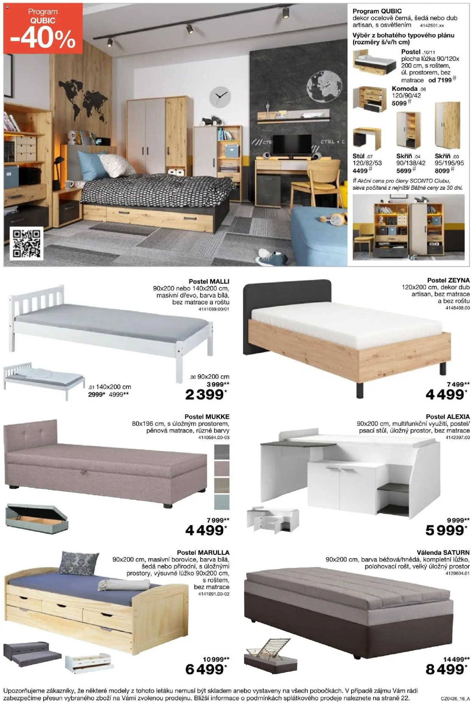 Sconto nábytek leták od 04.03.2026 | Strana: 16 | Produkty: Postel, Matrace, Barvy, Skříň
