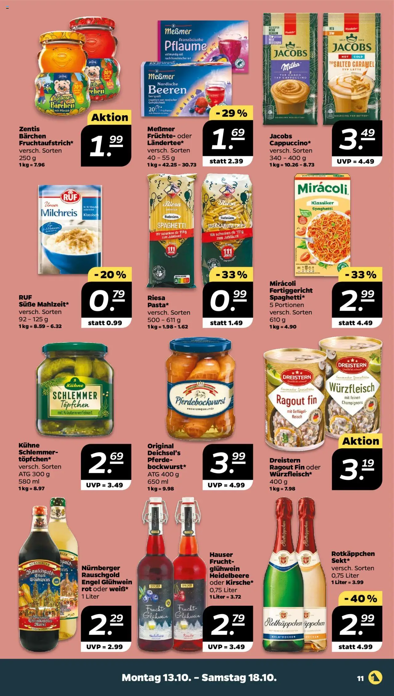 Netto Prospekt 	 – gültig ab 13.10.2025 | Seite: 11 | Produkte: Messmer, Milka, Pfirsich, Nudeln