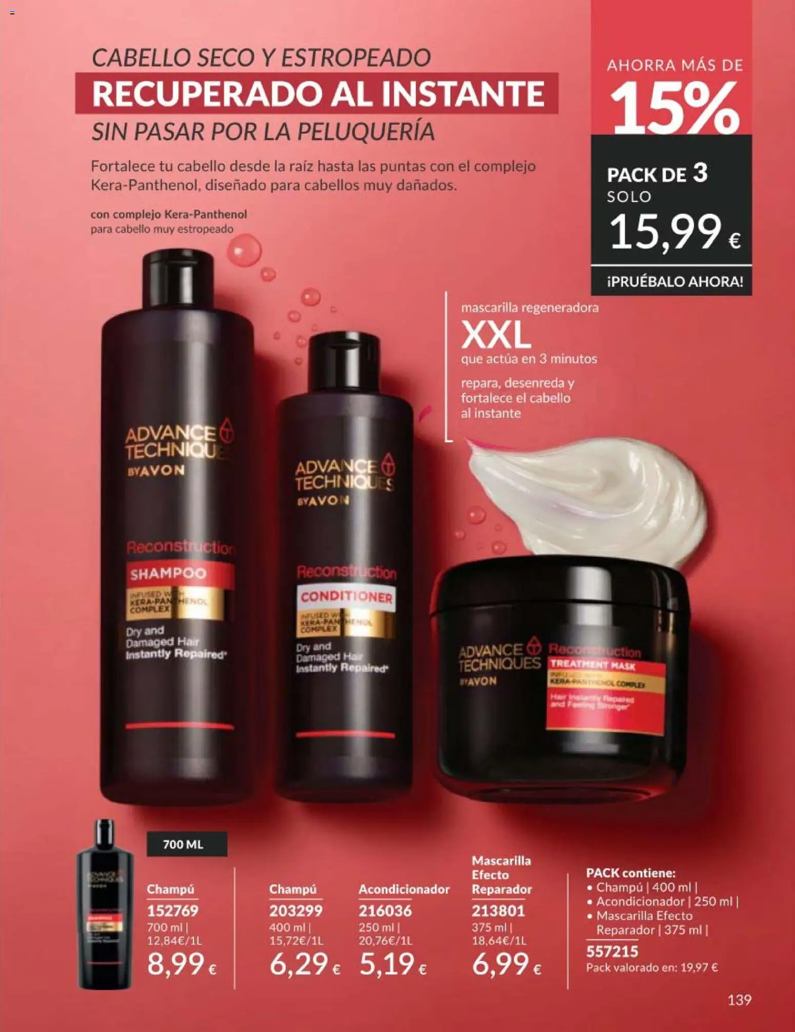 Catálogo AVON campaña 5 │ válido desde el 01.05.2026 | Página: 139 | Productos: Champú, Acondicionador, Pan, Acondicionador para cabello seco