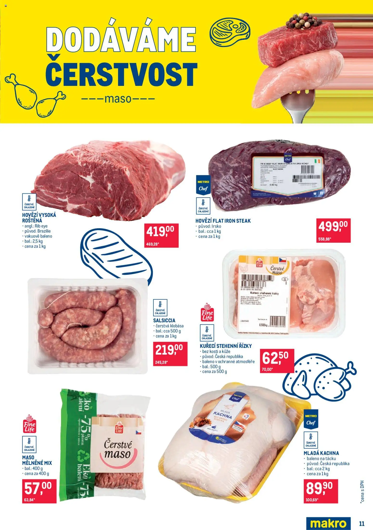 Makro leták - Pro milovníky jídla od 11.03.2026 | Strana: 11 | Produkty: Hovězí, Steak, Klobása, Stehenní řízky