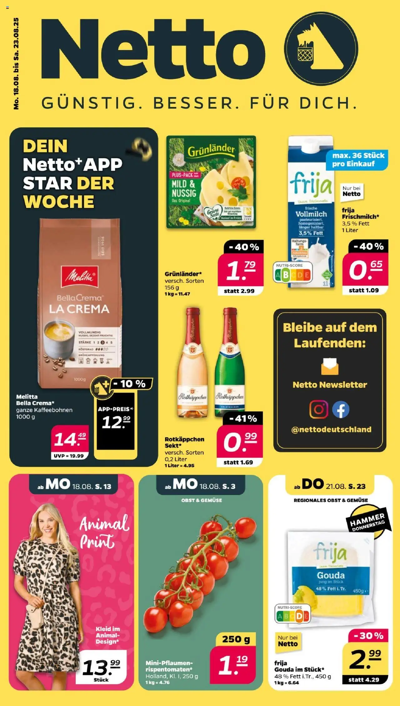 Netto Prospekt 	 - gültig ab dem 18.08.2025 | Seite: 1 | Produkte: Melitta, Gouda, Grunlander, Rotkäppchen