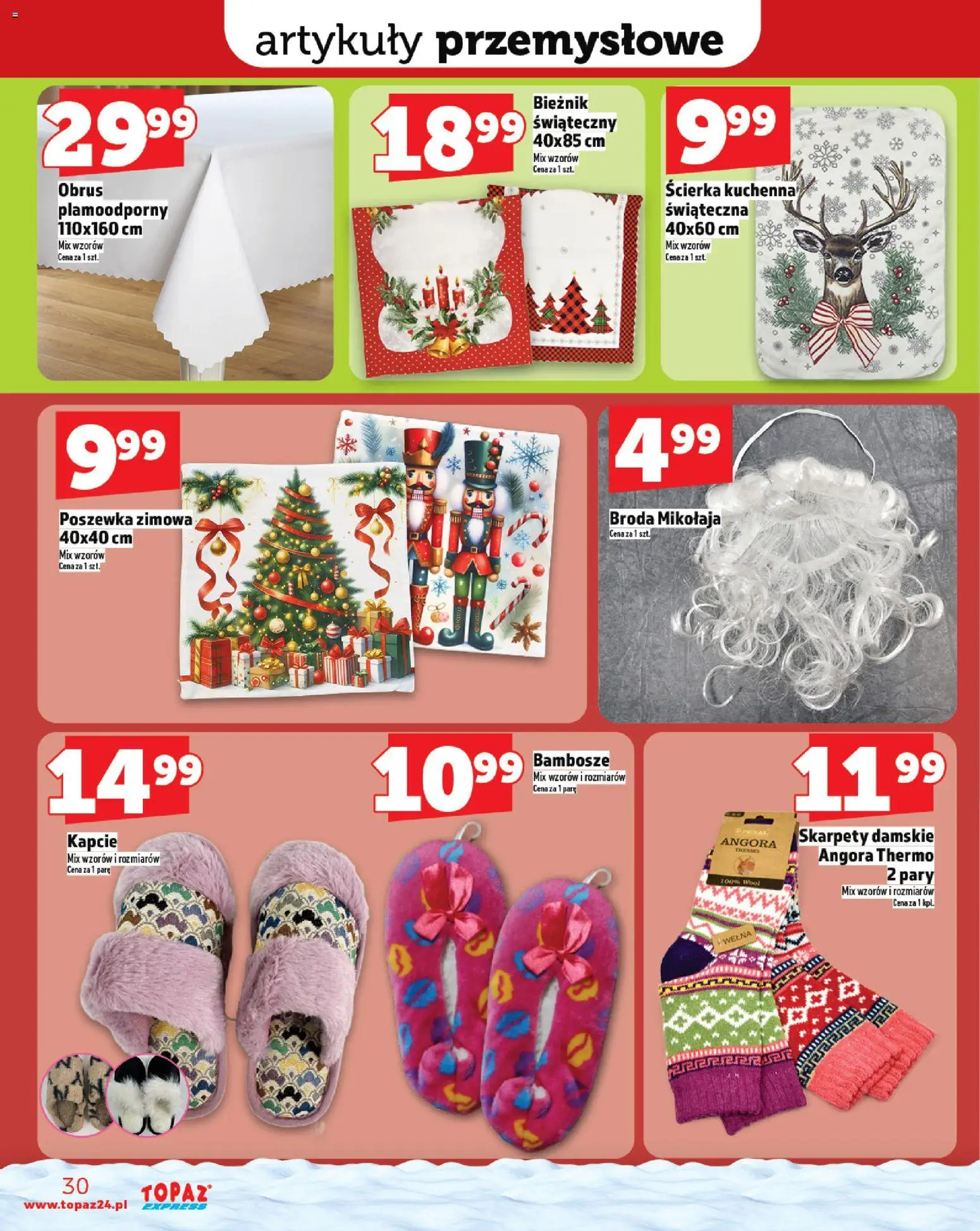 Topaz Gazetka - Express od 27.11.2025 | Strona: 30 | Produkty: Skarpety, Skarpety damskie, Kapcie, Artykuły przemysłowe
