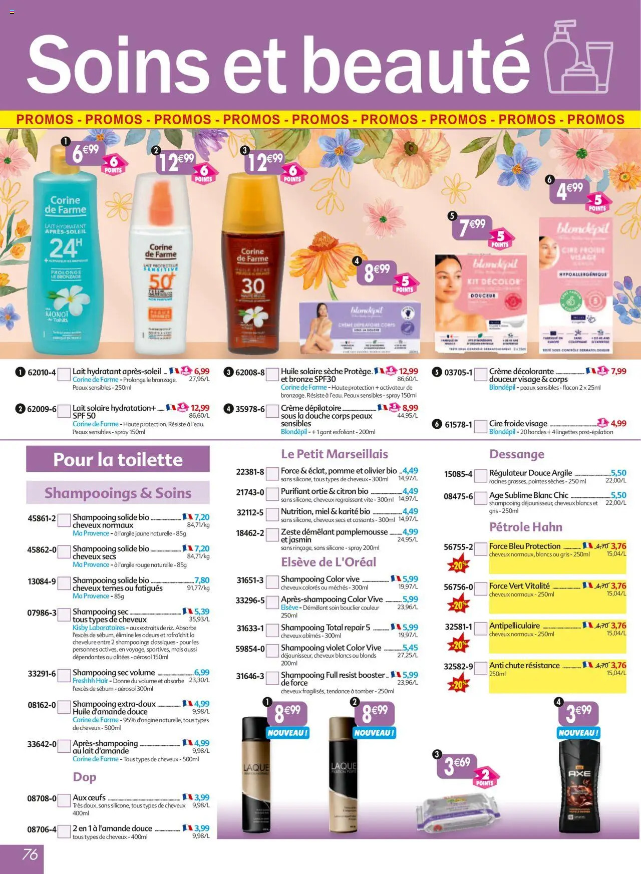  | Page: 76 | Produits: Mais, Miel, Crème dépilatoire, Douche