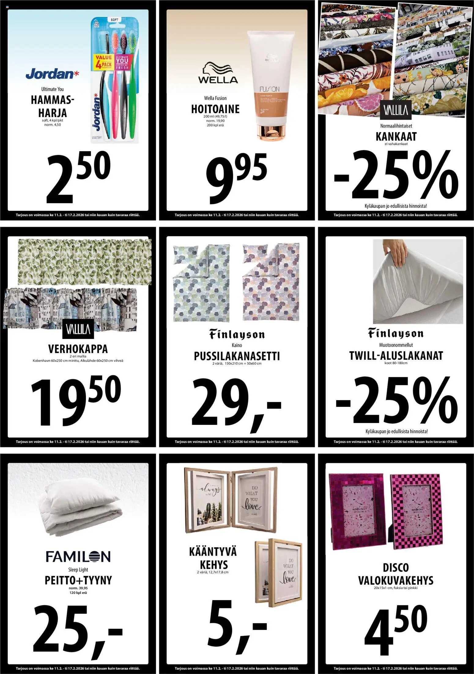 Tuuri tarjoukset – voimassa 11.02.2026 alkaen | Sivu: 12 | Tuotteet: Pussilakanasetti, Valokuvakehys, Harja, Hoitoaine