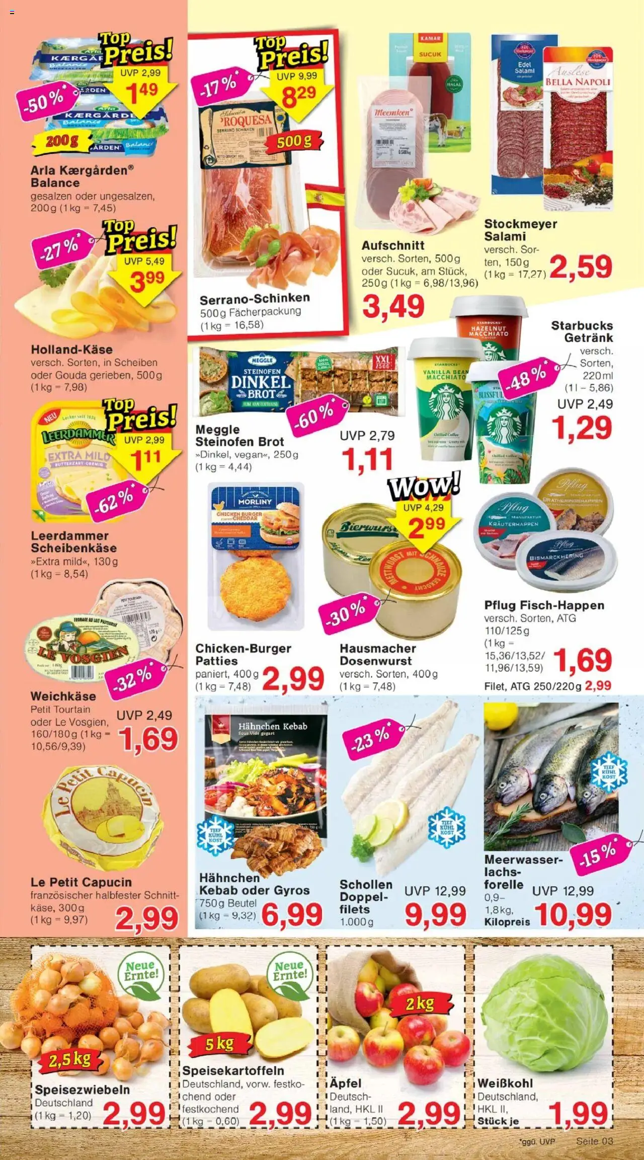 Jawoll Prospekt - gültig ab dem 25.08.2025 | Seite: 3 | Produkte: Hahnchen, Starbucks, Burger, Leerdammer