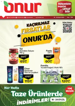 16.09.2025 tarihinden itibaren geçerli olan Onur Market kataloğu önizlemesi