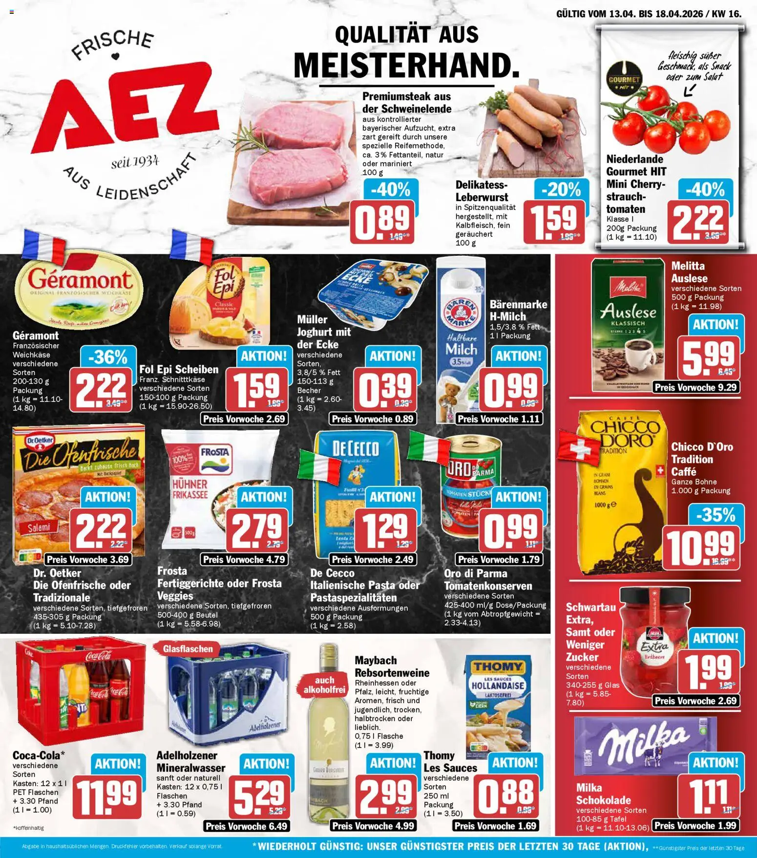 AEZ Prospekt 	 – gültig ab 13.04.2026 | Seite: 1 | Produkte: Coca cola, Thomy les sauces, Oro di parma, Salat