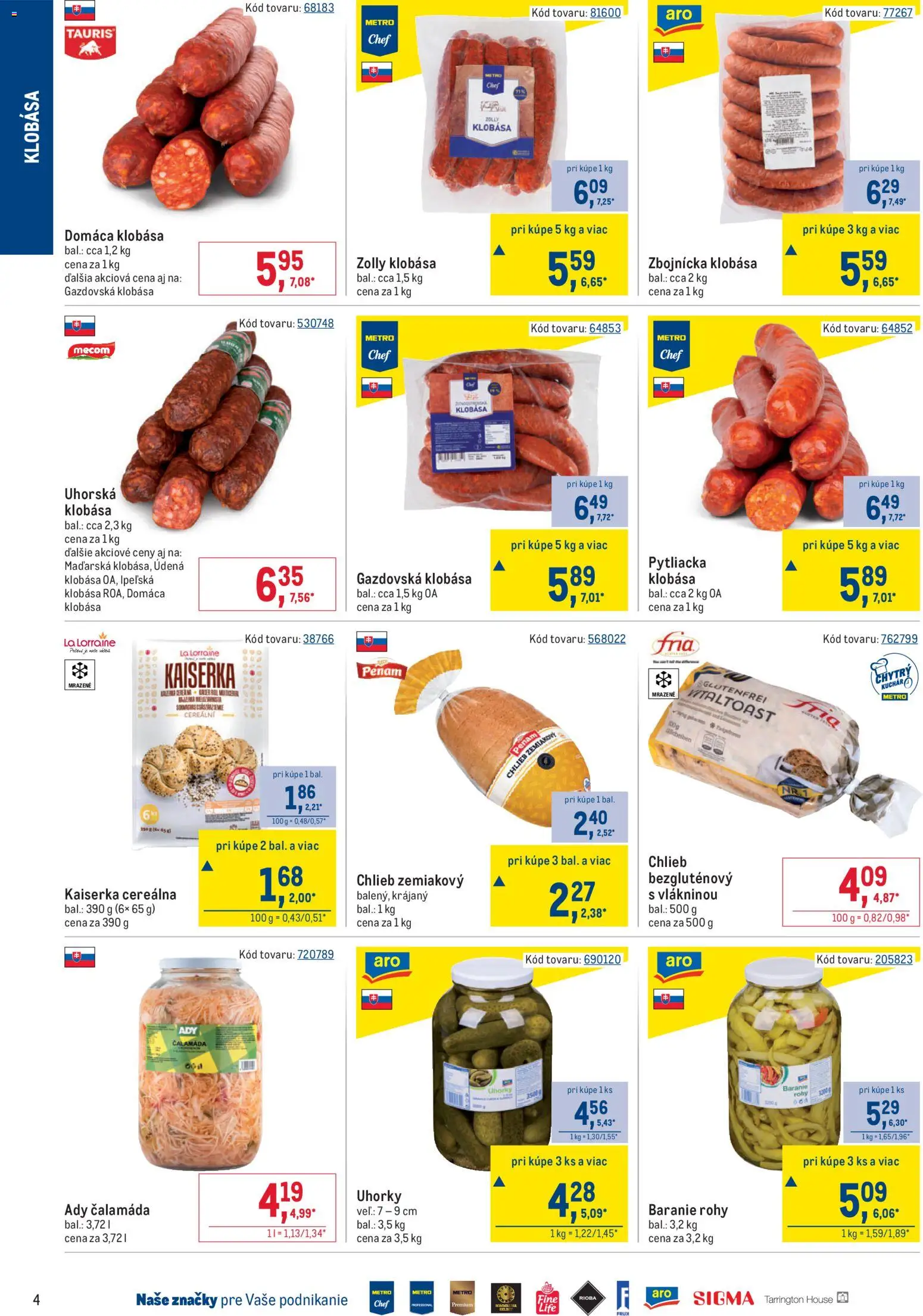 Nové Metro akcie – leták je platný od 19.11.2025 | Strana: 4 | Produkty: Chlieb, Klobása, Uhorky
