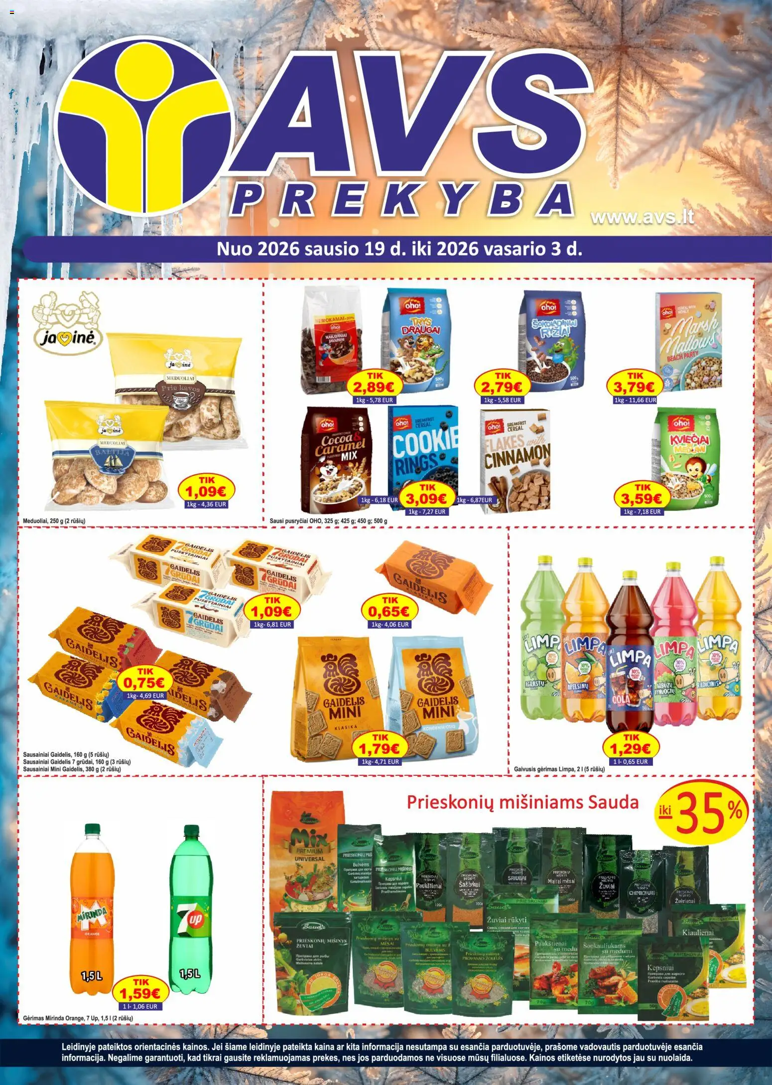 AVS akcijos nuo 19.01.2026 | Puslapis: 1 | Prekių: Sausainiai, Gaivusis gėrimas