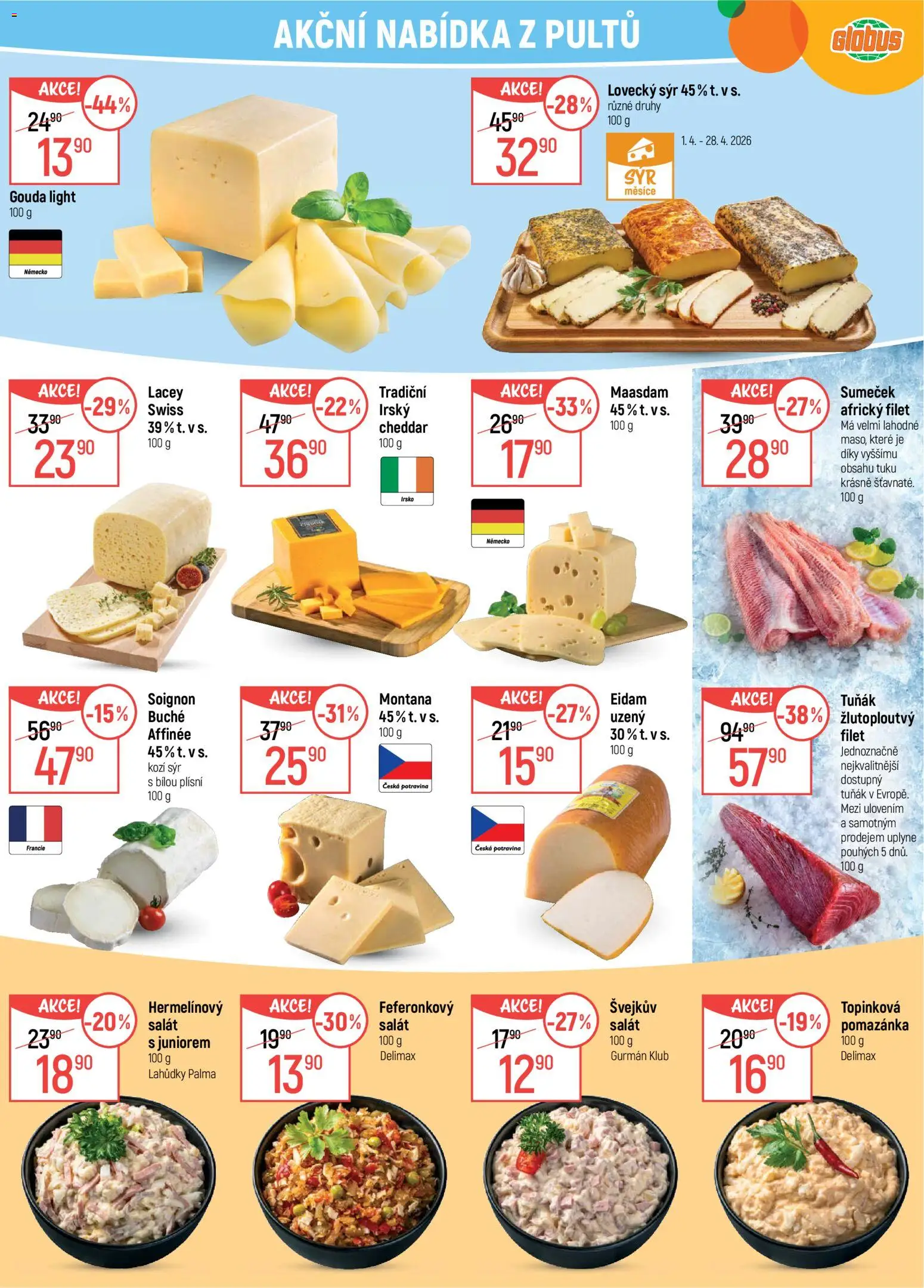 Globus leták - Opava od 08.04.2026 | Strana: 8 | Produkty: Salát, Pomazánka, Kozí sýr, Cheddar